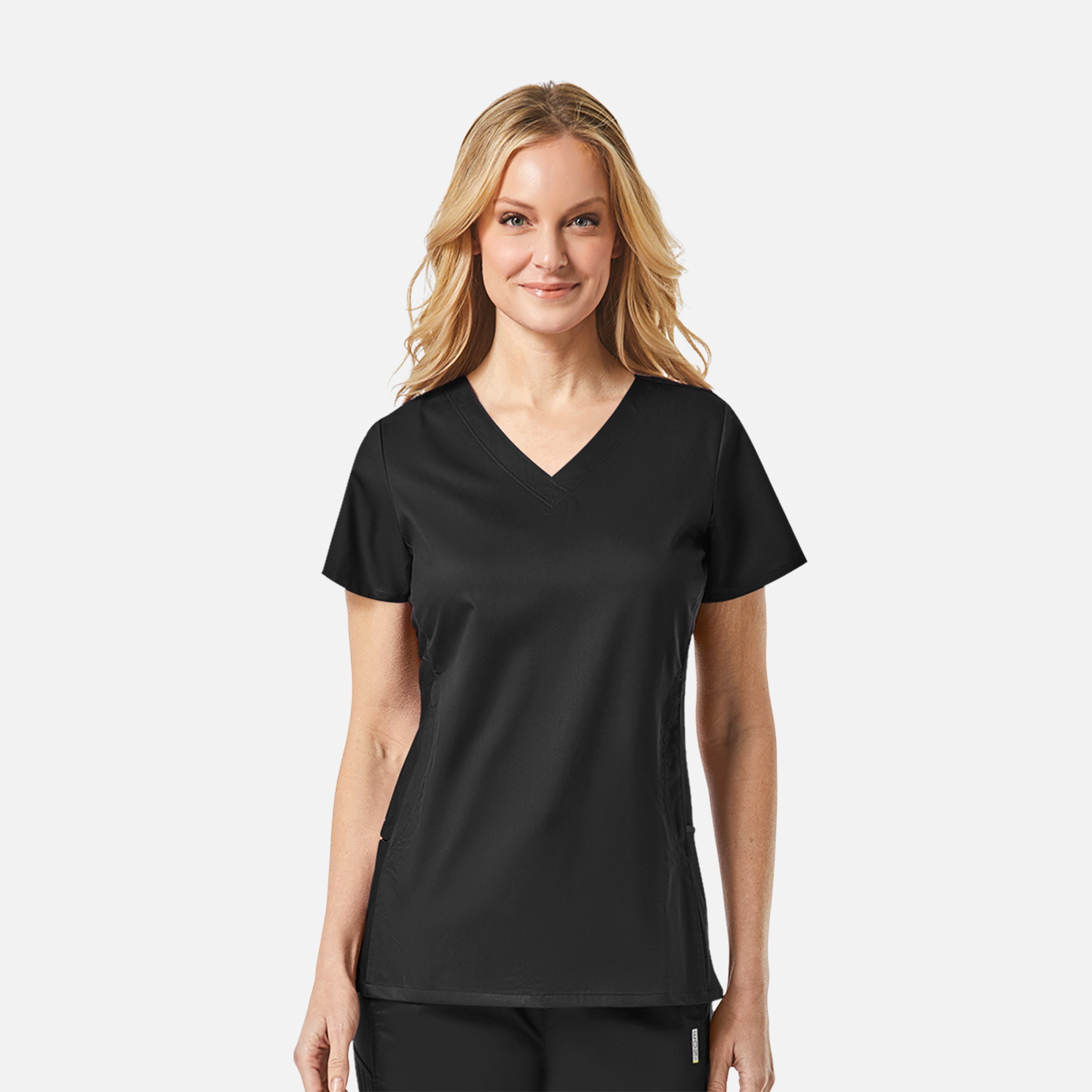 Maevn EON 1718 Women’s Sporty Mesh Panel Curved V Neck Top