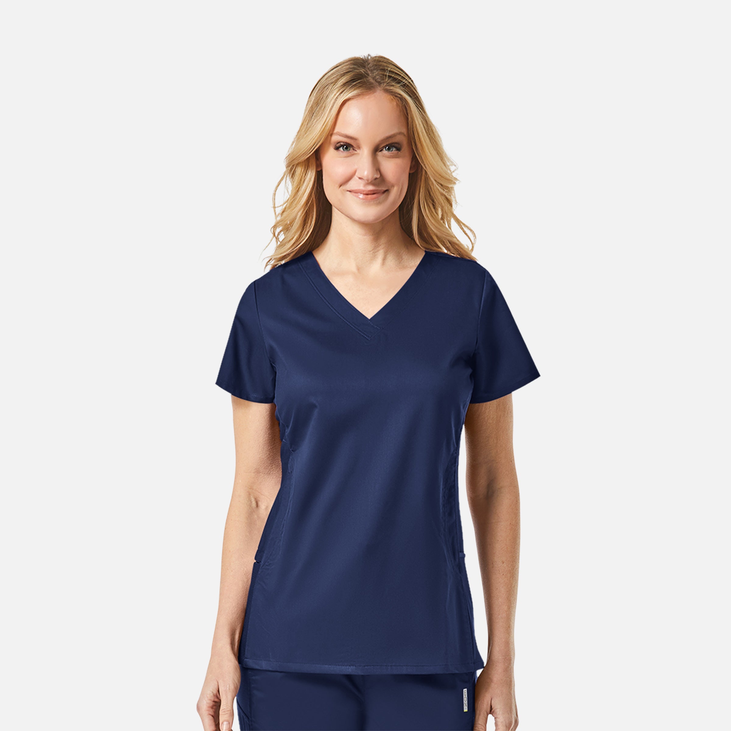 Maevn EON 1718 Women’s Sporty Mesh Panel Curved V Neck Top