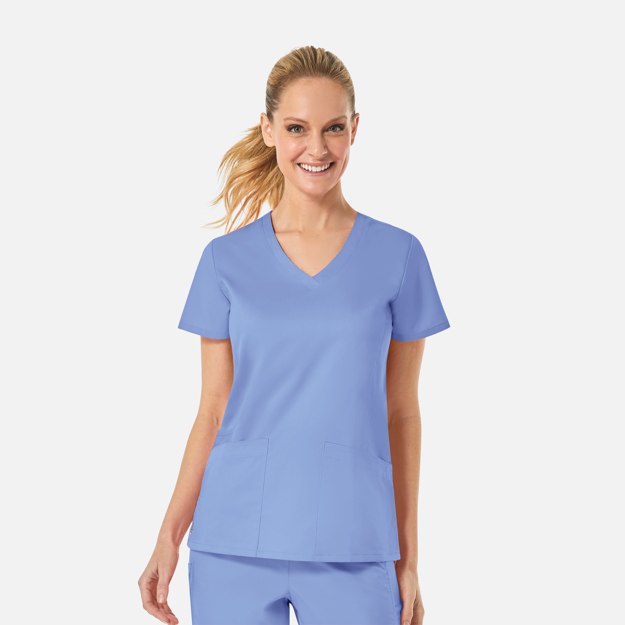 Maevn EON 1738 Women’s Back Mesh Panel Curved V-Neck Top