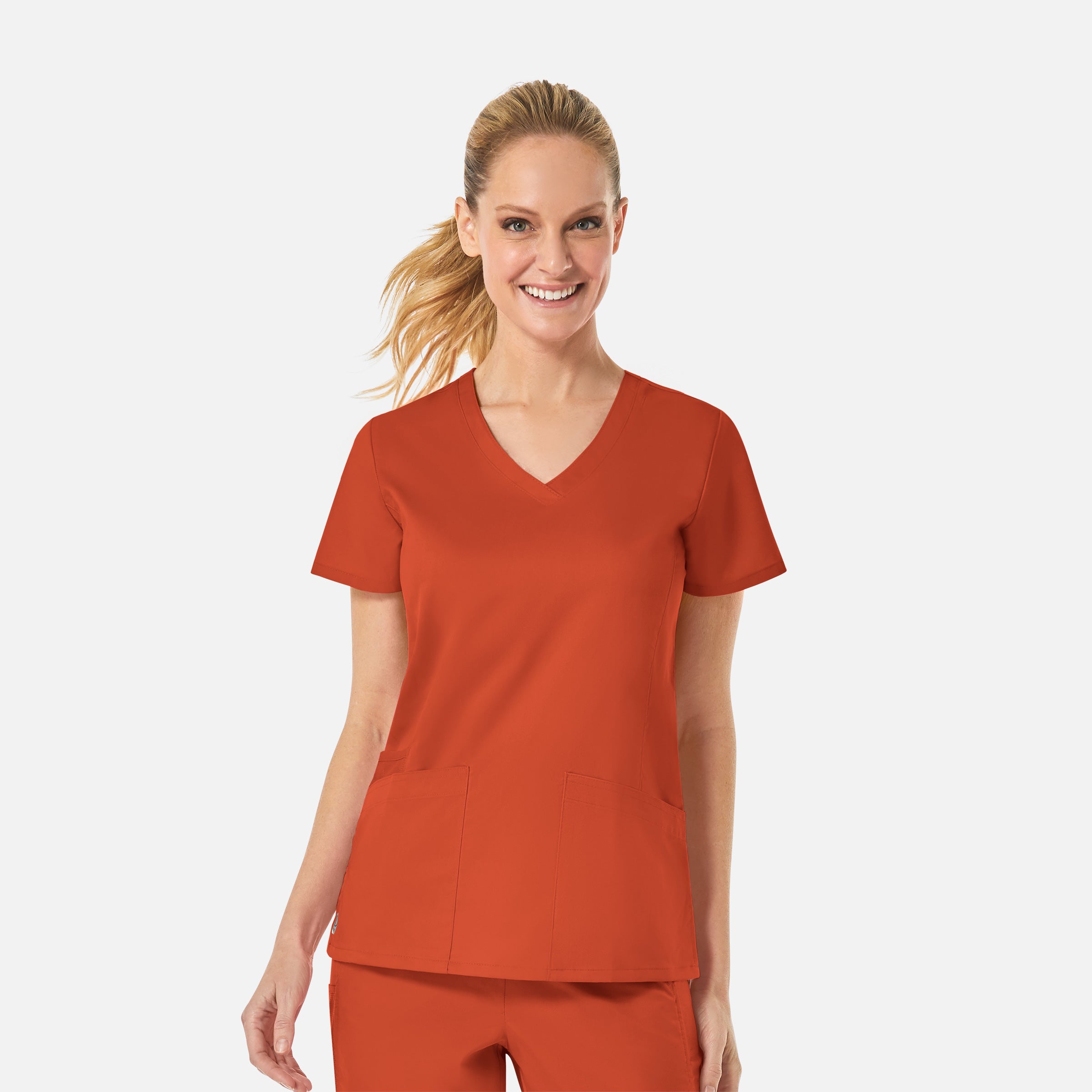 Maevn EON 1738 Women’s Back Mesh Panel Curved V-Neck Top
