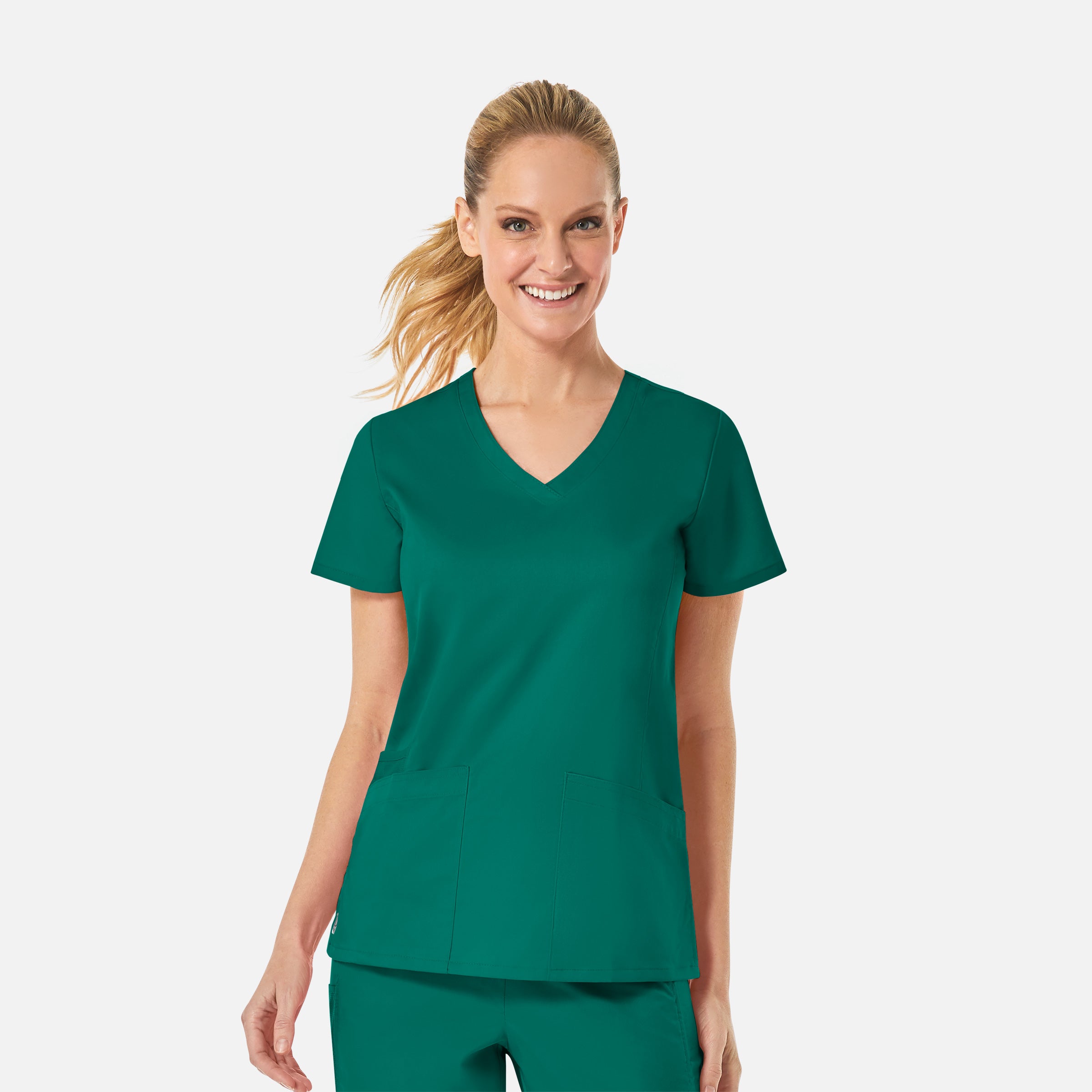 Maevn EON 1738 Women’s Back Mesh Panel Curved V-Neck Top