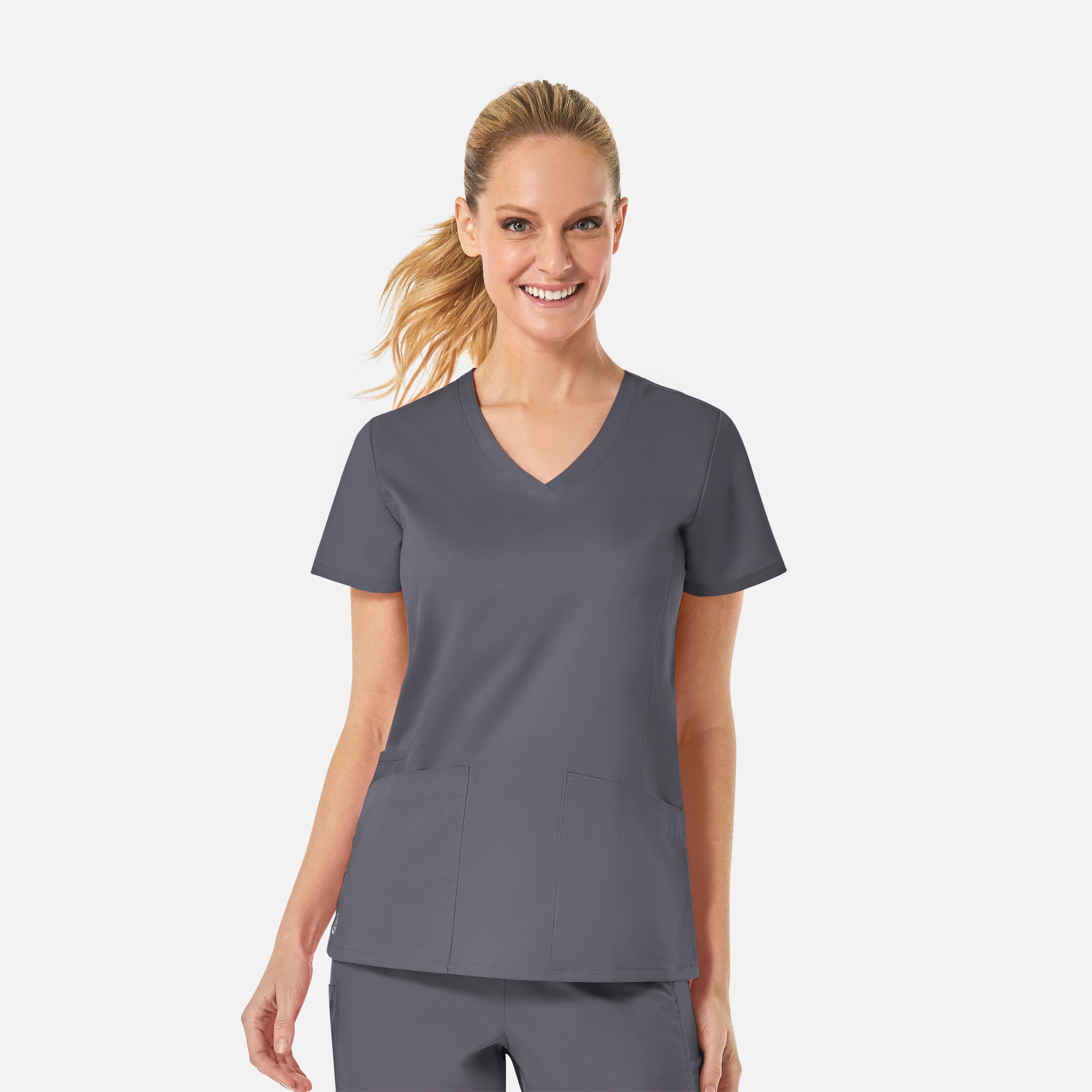 Maevn EON 1738 Women’s Back Mesh Panel Curved V-Neck Top