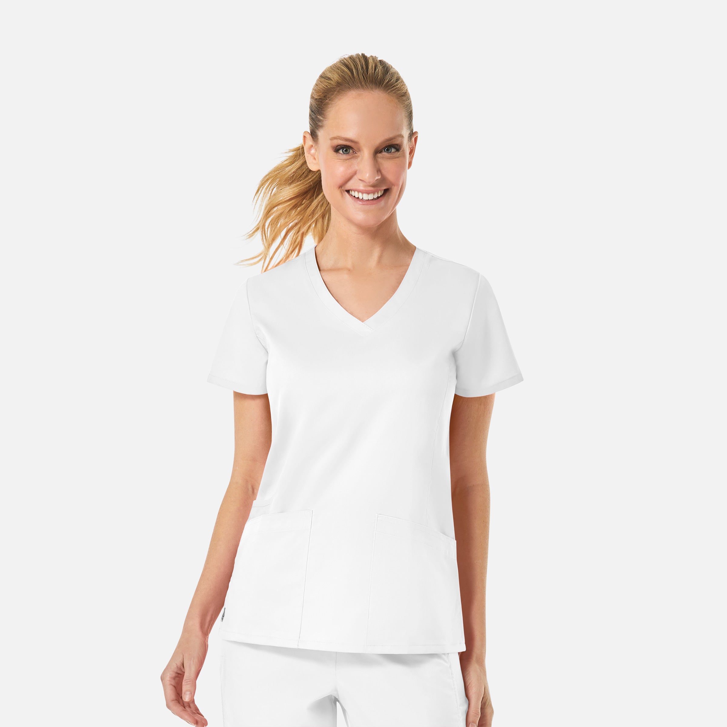 Maevn EON 1738 Women’s Back Mesh Panel Curved V-Neck Top