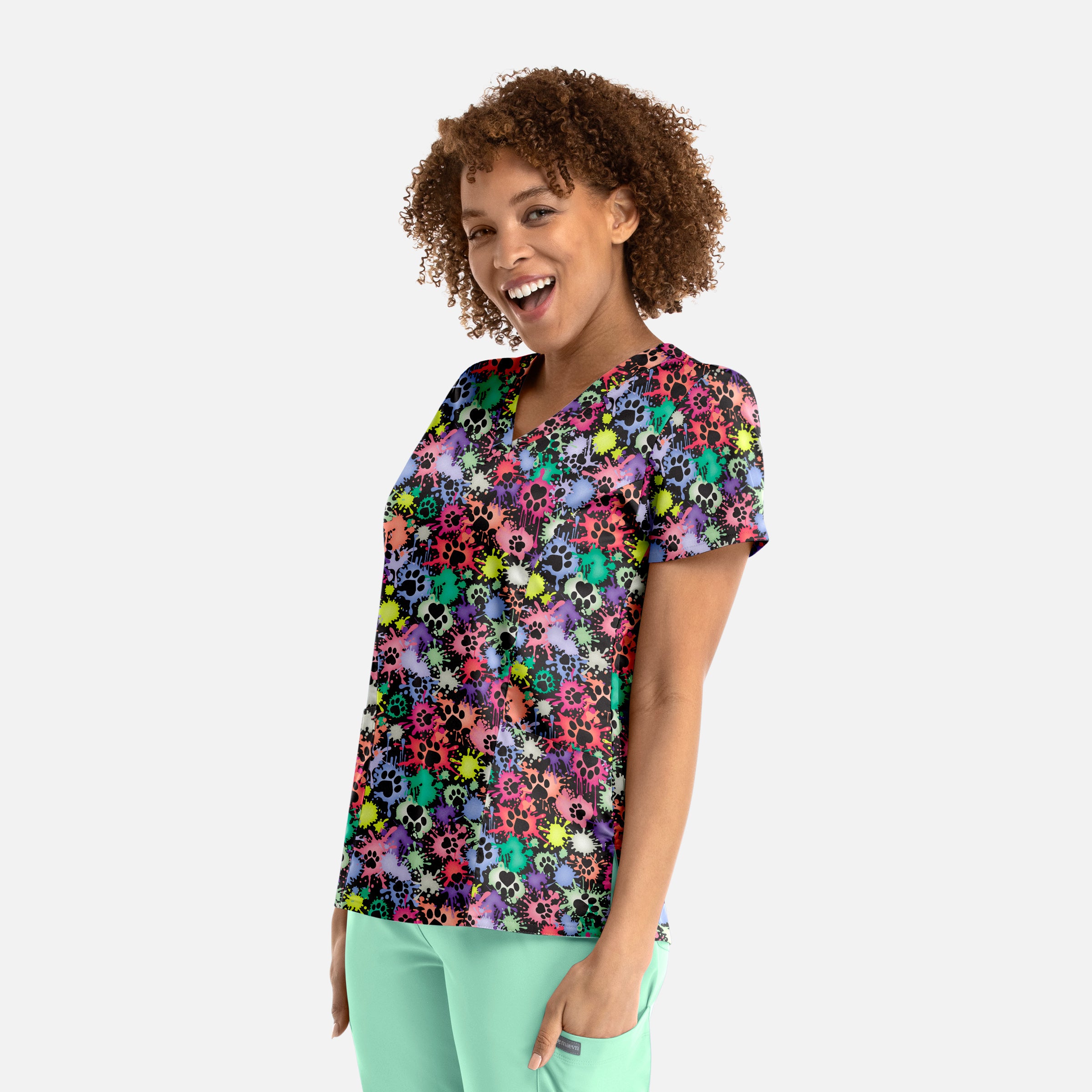 Maevn Prints 1797 Women’s Curved V-Neck Print Top