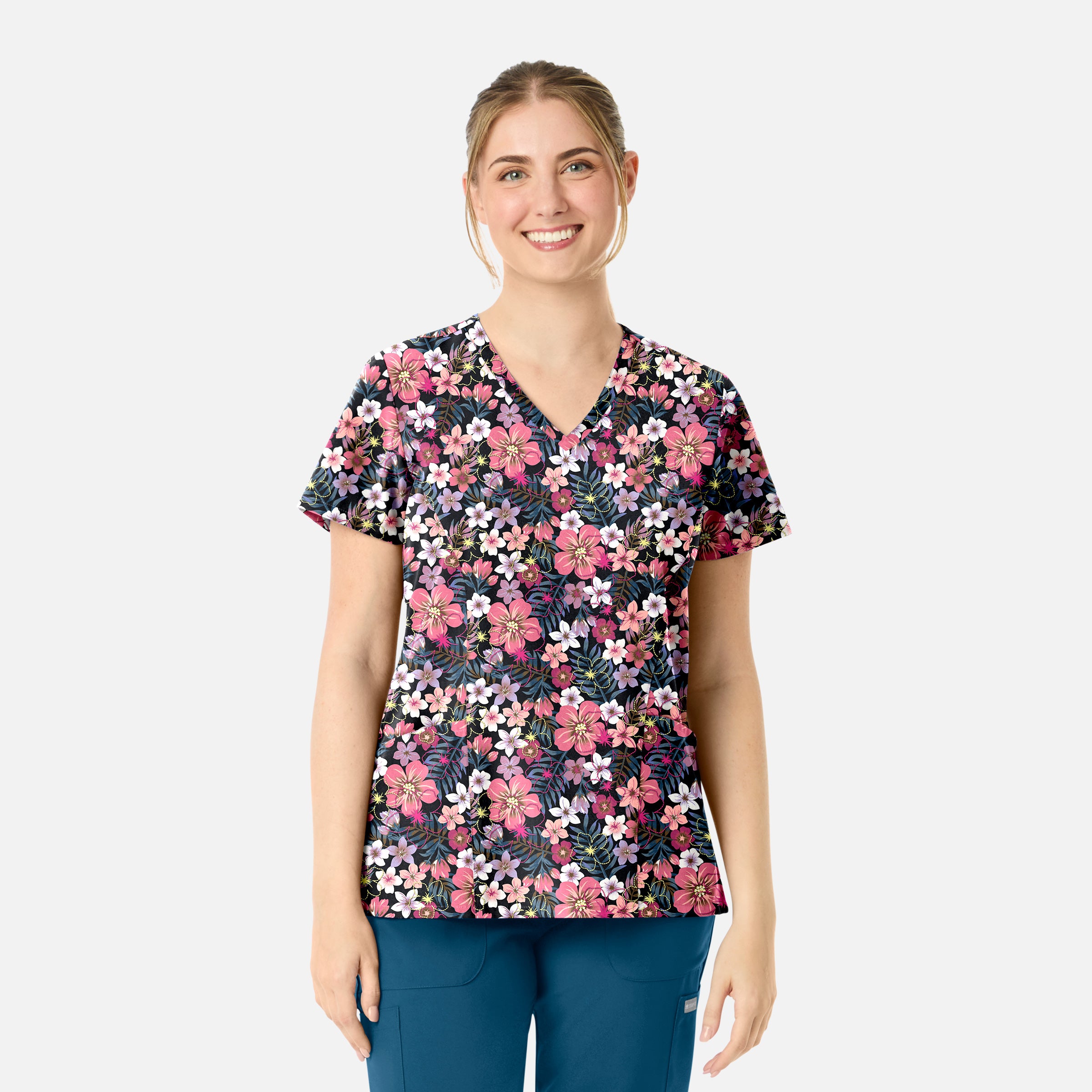 Maevn Prints 1797 Women’s Curved V-Neck Print Top