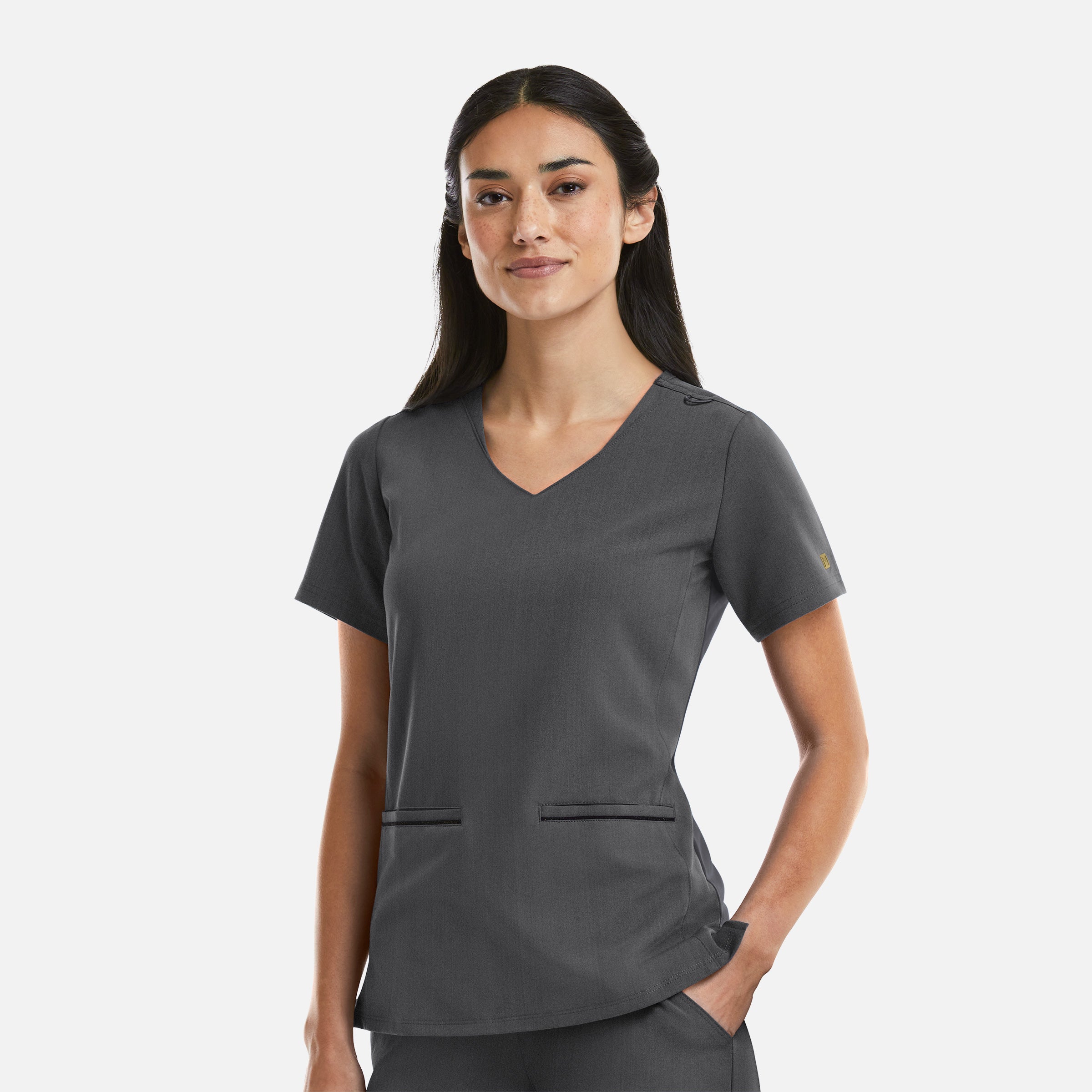 Maevn Matrix Pro 3902 Women’s Curved V-Neck Top with Metallic Detail