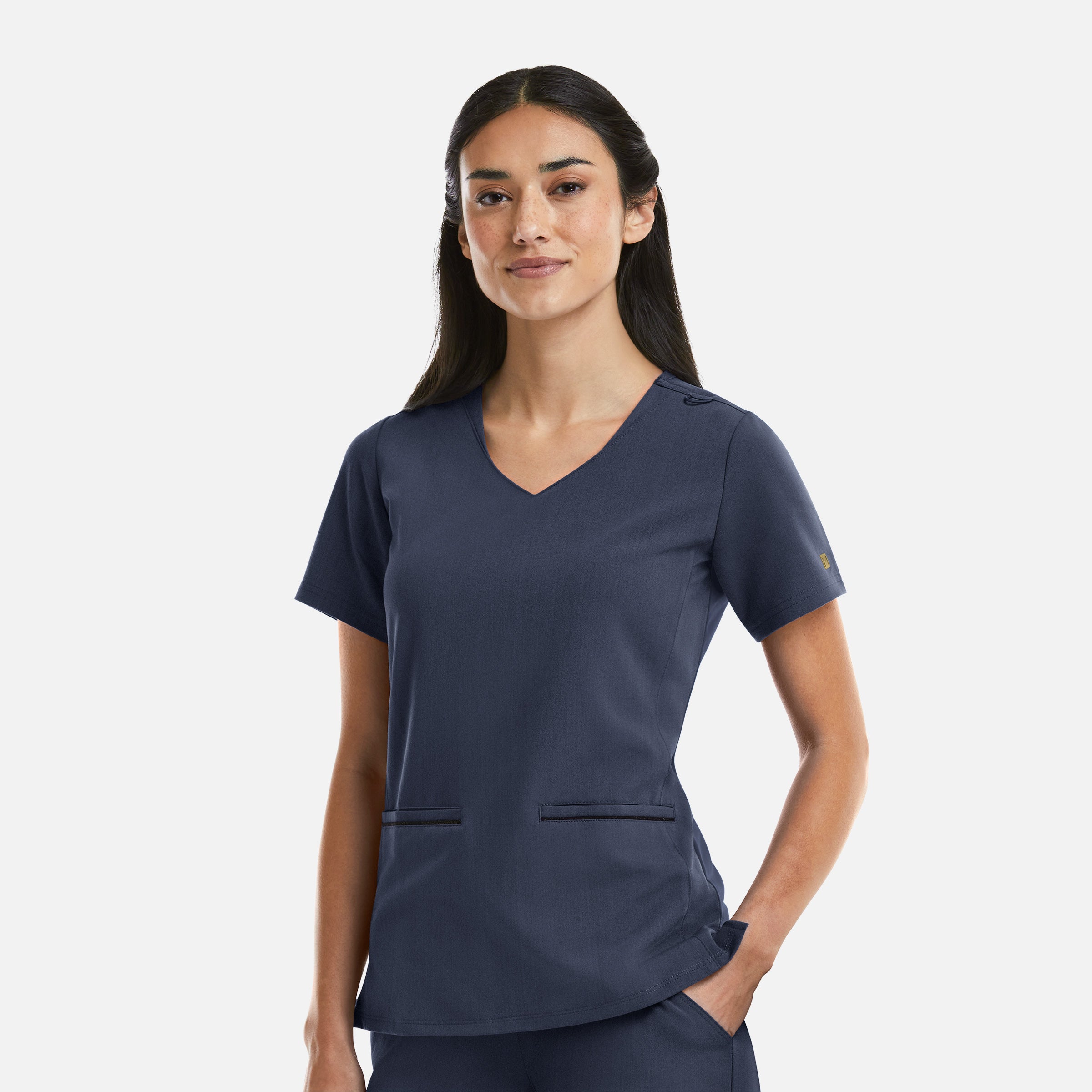 Maevn Matrix Pro 3902 Women’s Curved V-Neck Top with Metallic Detail