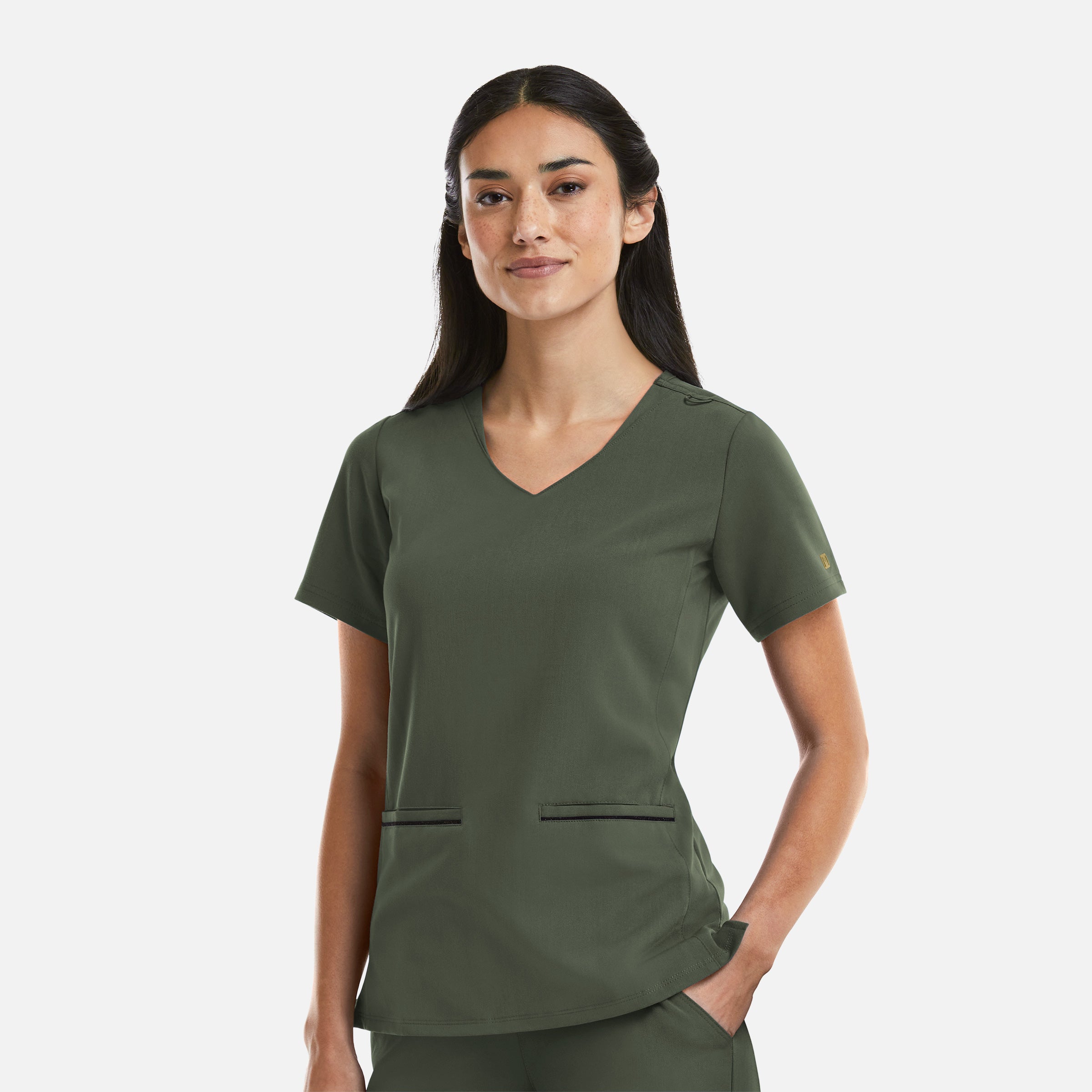 Maevn Matrix Pro 3902 Women’s Curved V-Neck Top with Metallic Detail