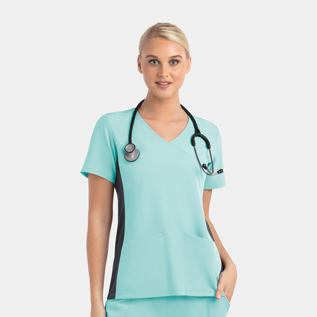 Maevn Matrix Impulse 4520 Women’s Mock Wrap Top with Contrast Knit Panels