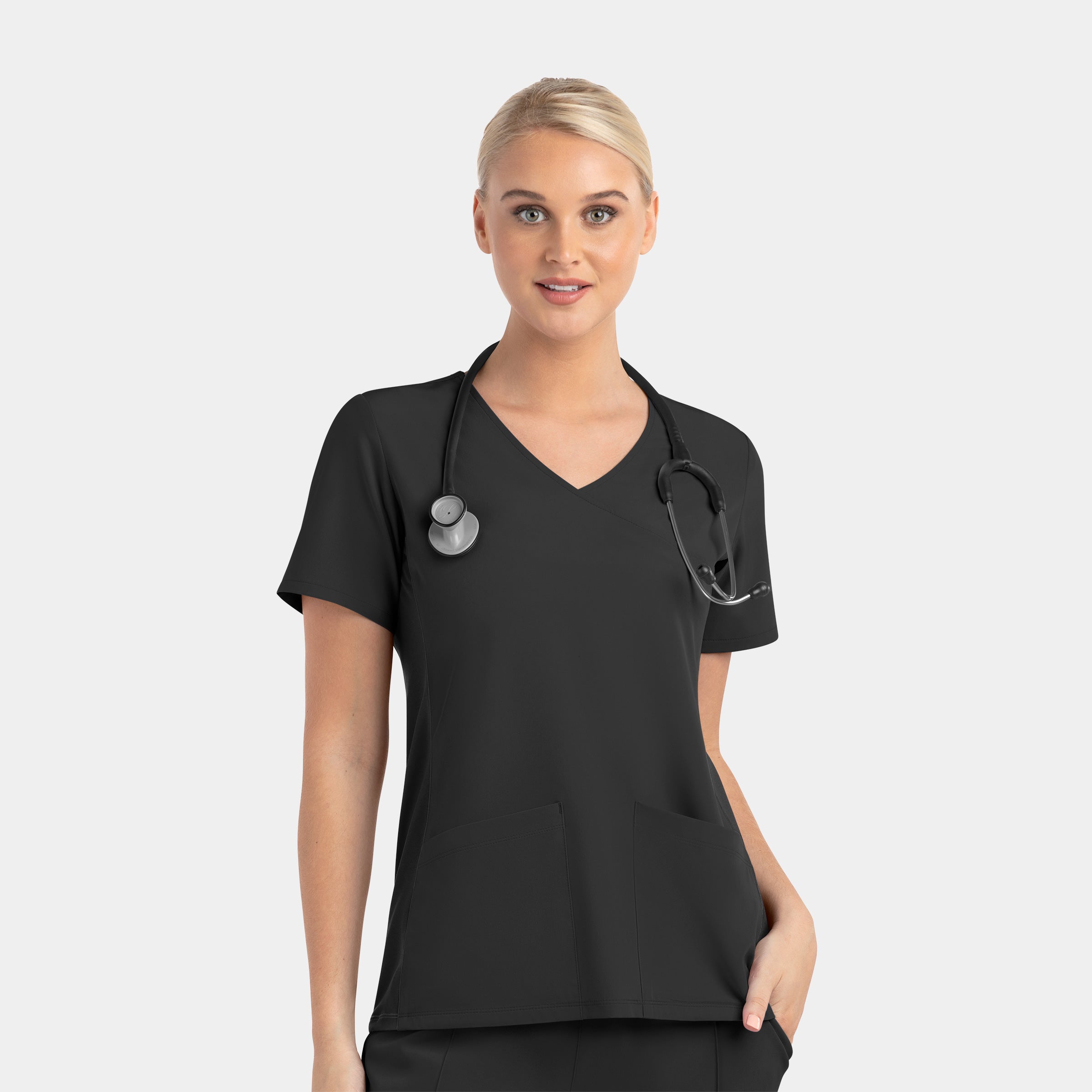 Maevn Matrix Impulse 4520 Women’s Mock Wrap Top with Contrast Knit Panels