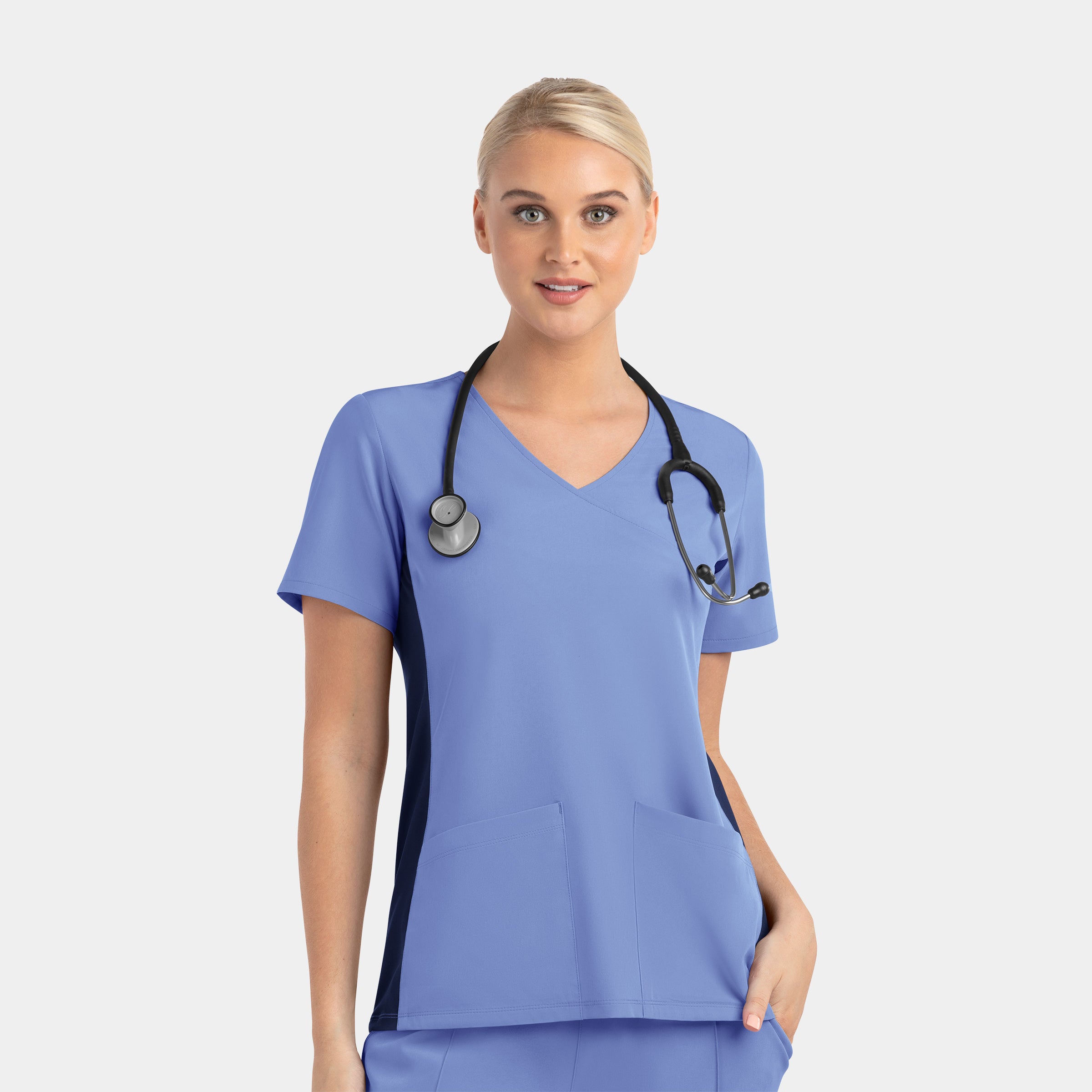 Maevn Matrix Impulse 4520 Women’s Mock Wrap Top with Contrast Knit Panels