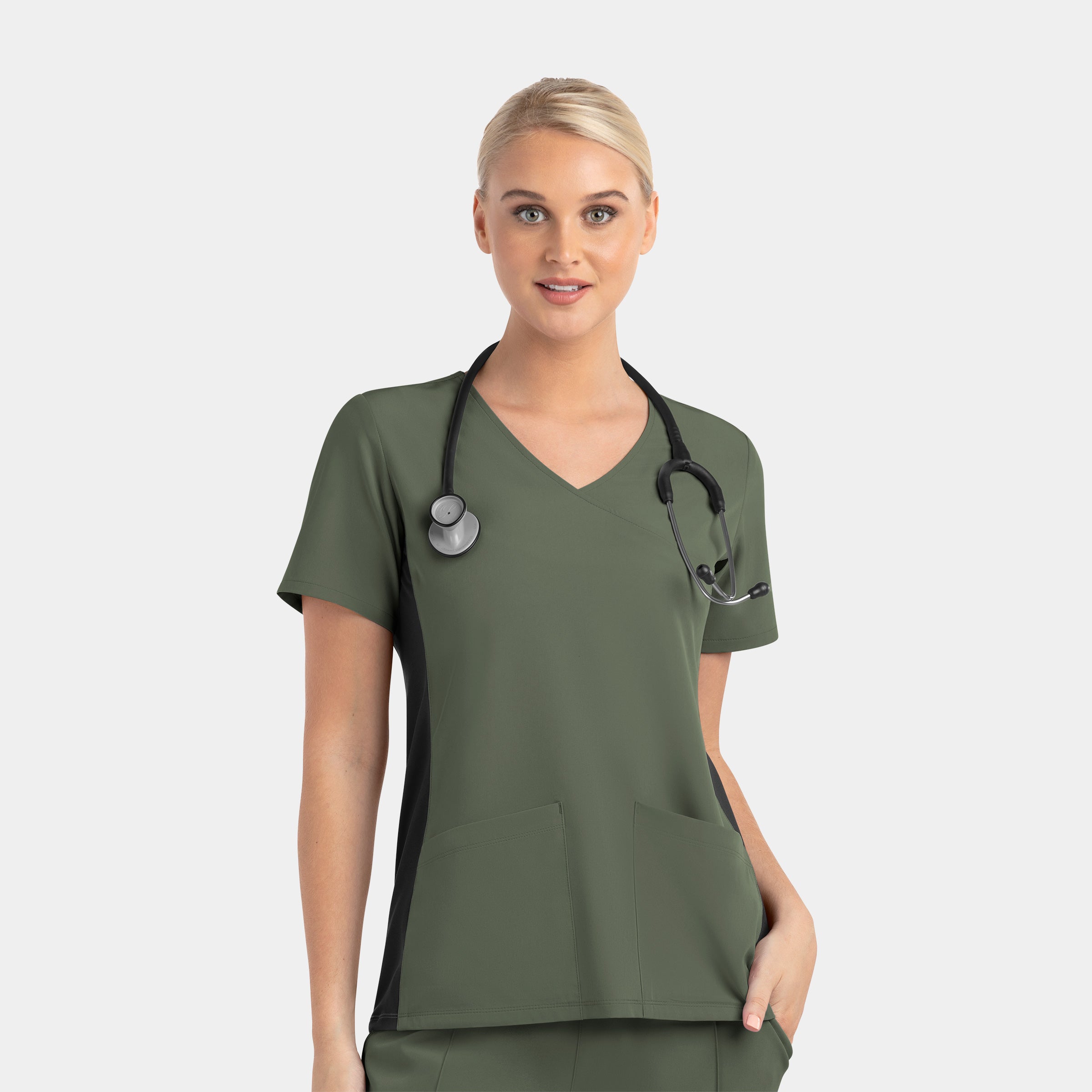Maevn Matrix Impulse 4520 Women’s Mock Wrap Top with Contrast Knit Panels