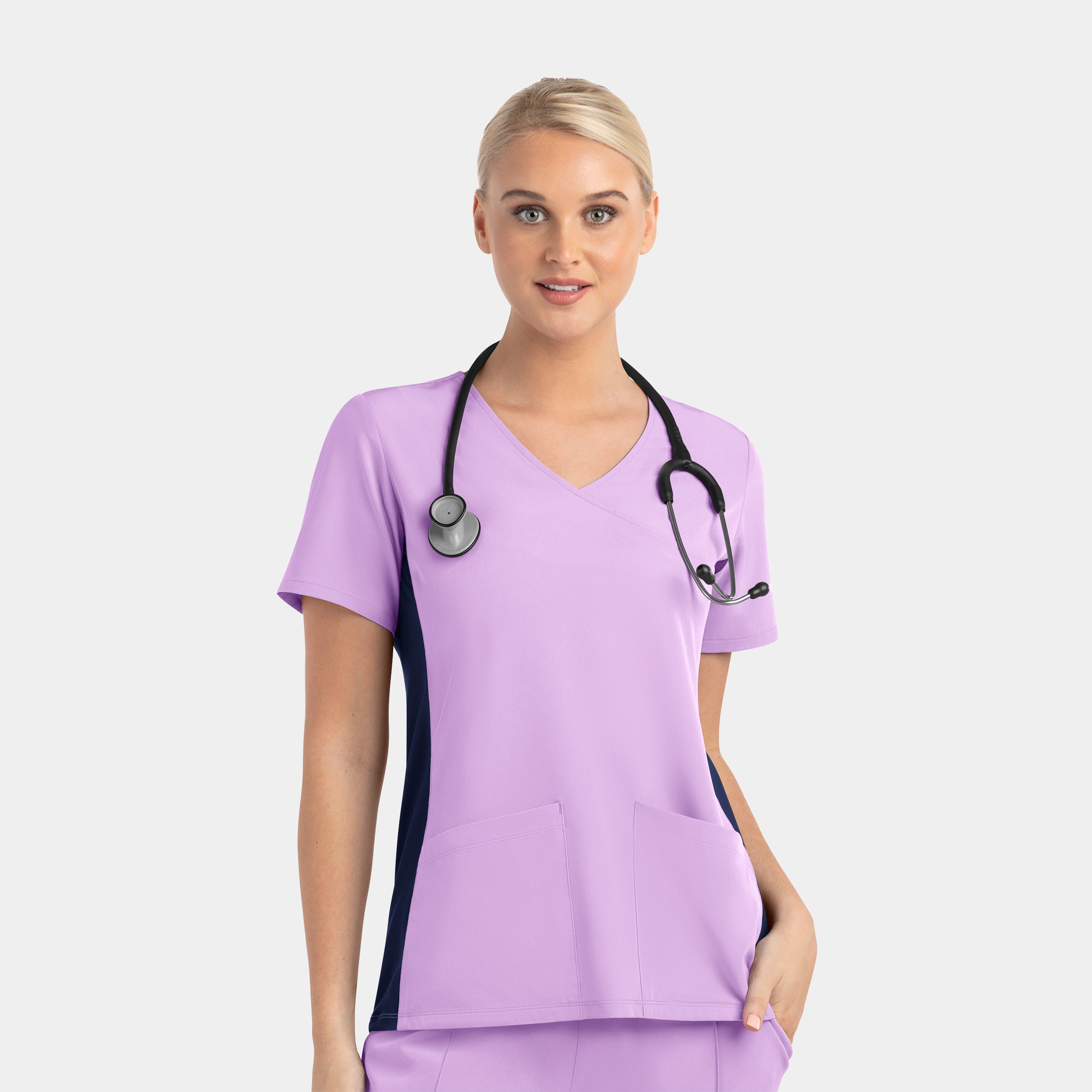 Maevn Matrix Impulse 4520 Women’s Mock Wrap Top with Contrast Knit Panels