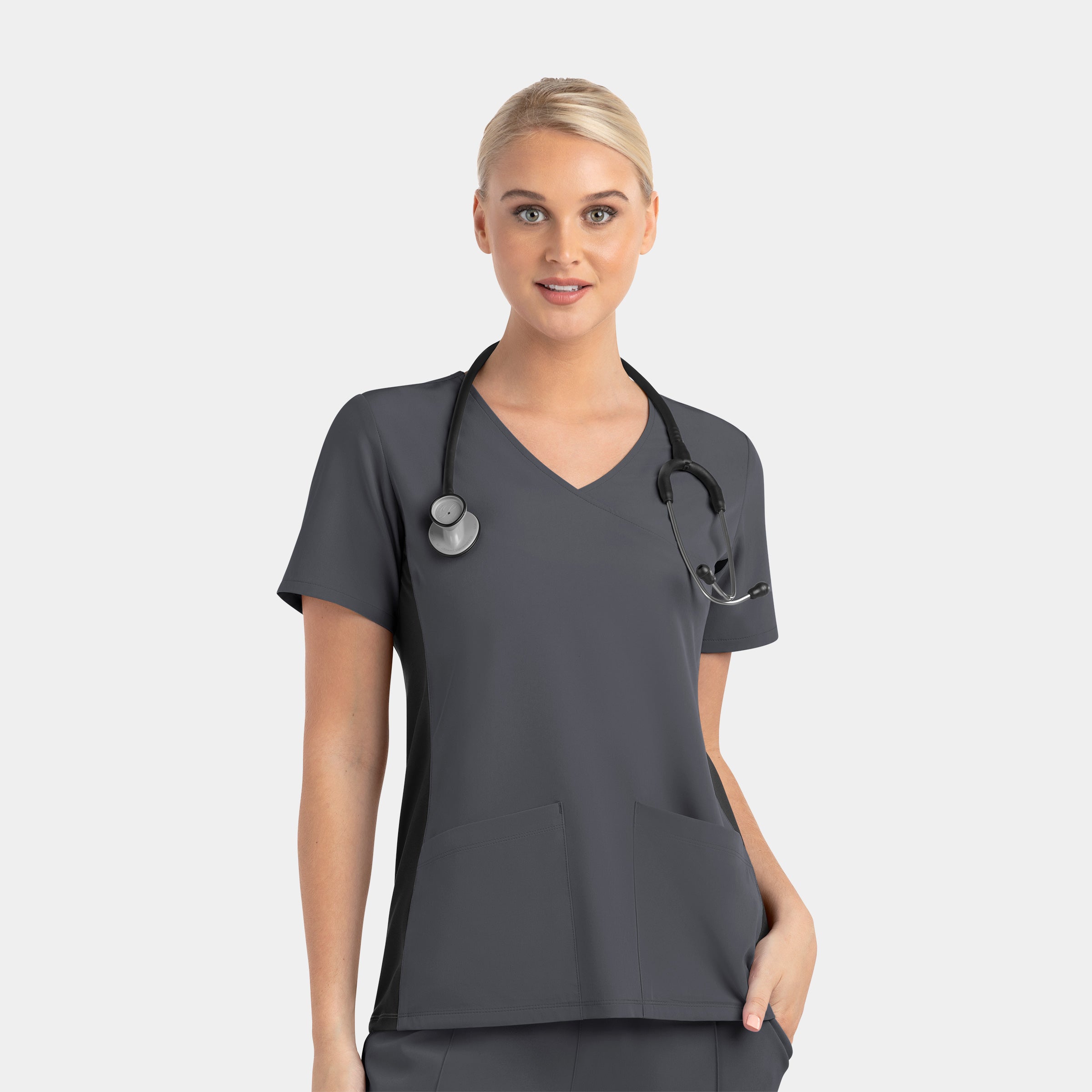 Maevn Matrix Impulse 4520 Women’s Mock Wrap Top with Contrast Knit Panels