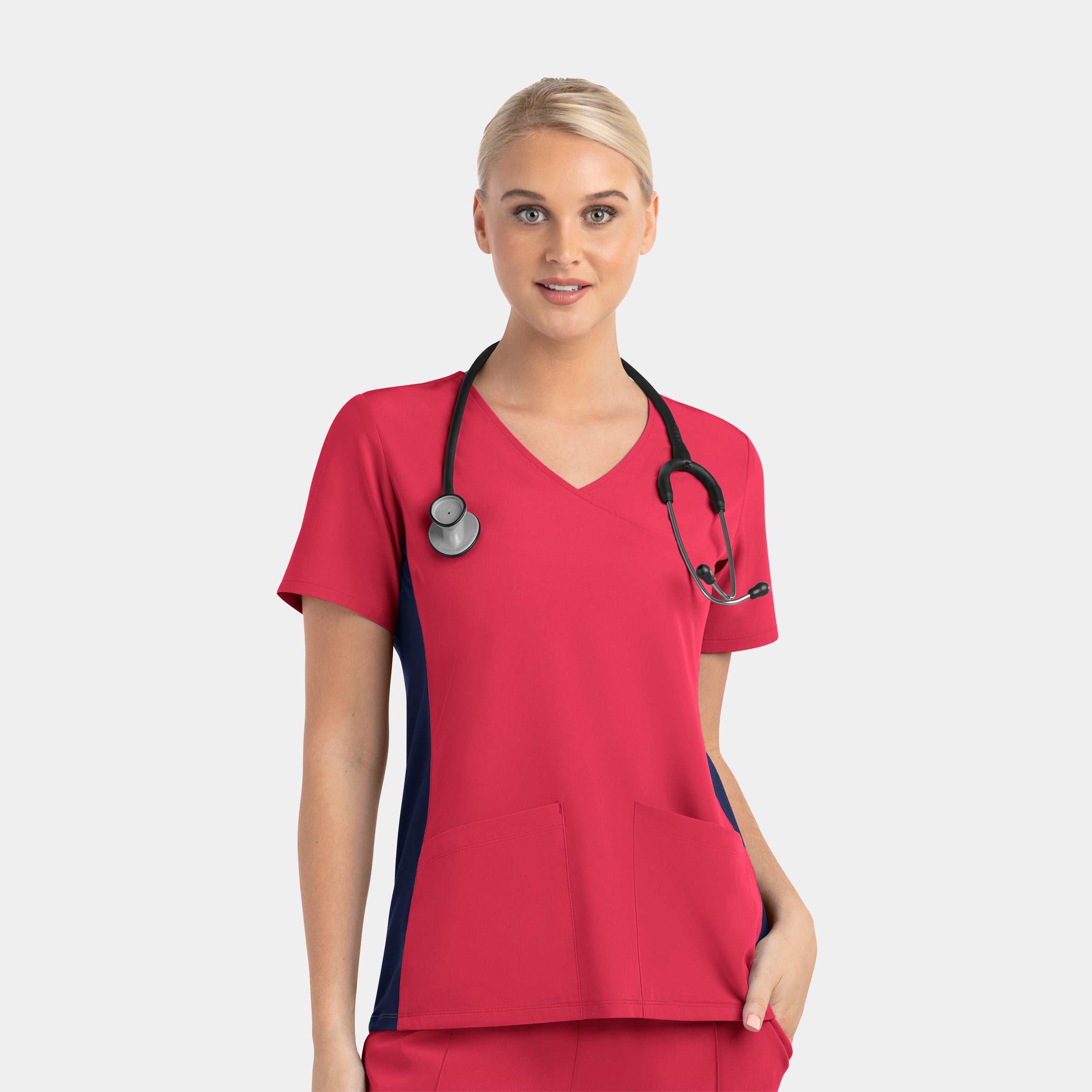 Maevn Matrix Impulse 4520 Women’s Mock Wrap Top with Contrast Knit Panels