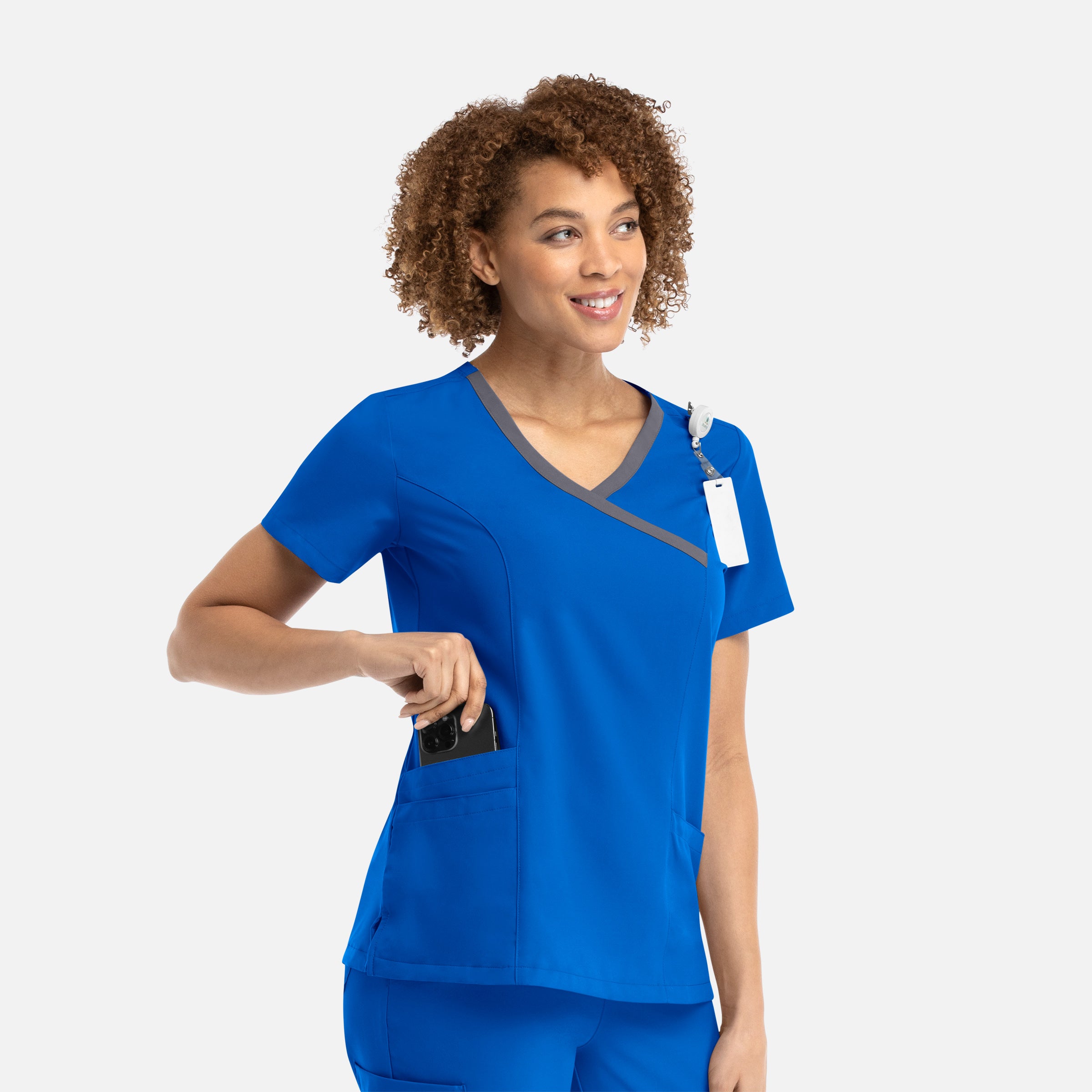 Maevn Momentum 5004 Women’s Mock Wrap Top with Contrast Trim
