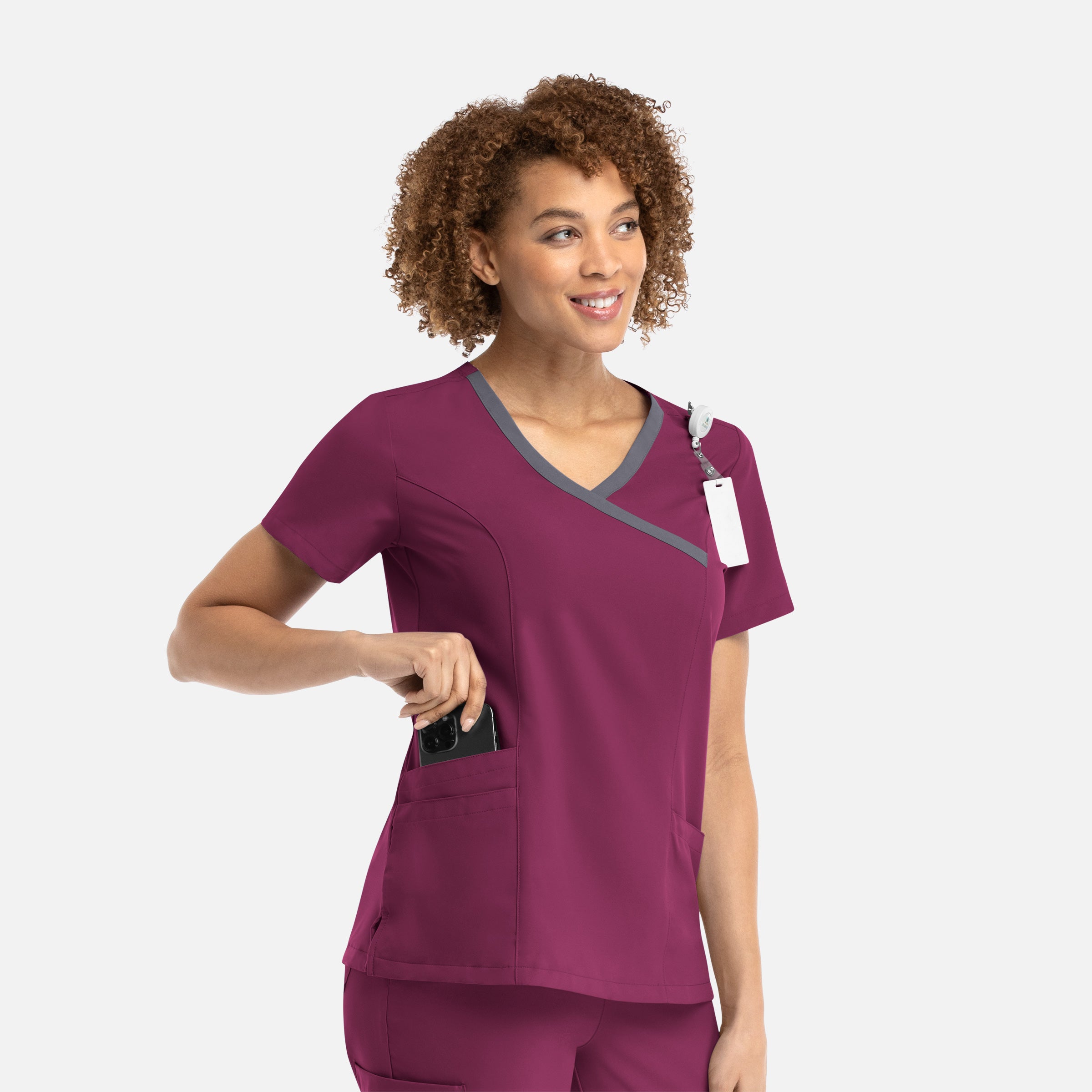 Maevn Momentum 5004 Women’s Mock Wrap Top with Contrast Trim