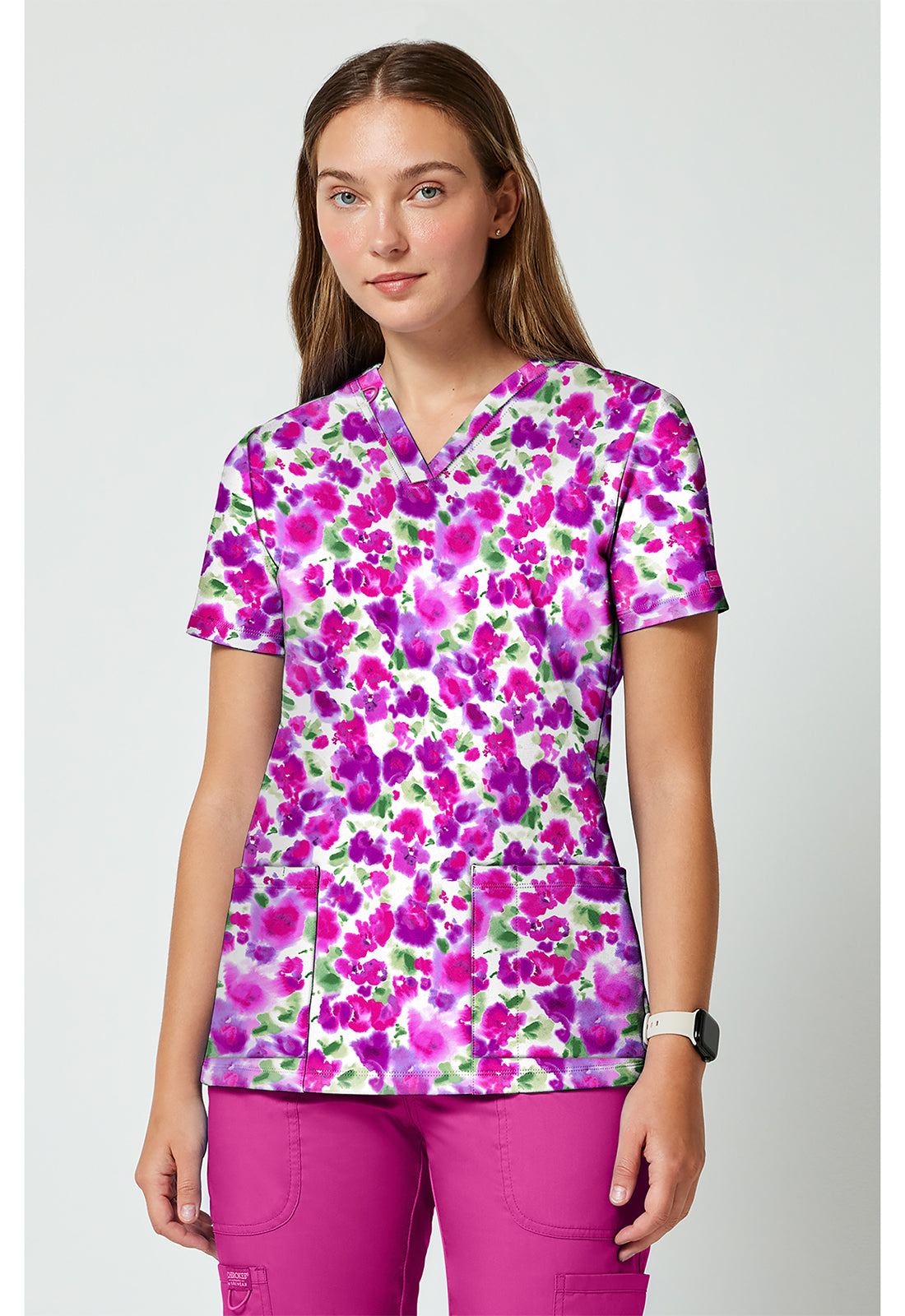 Cherokee Achieve Women's CK00010 2 Pocket Print Top