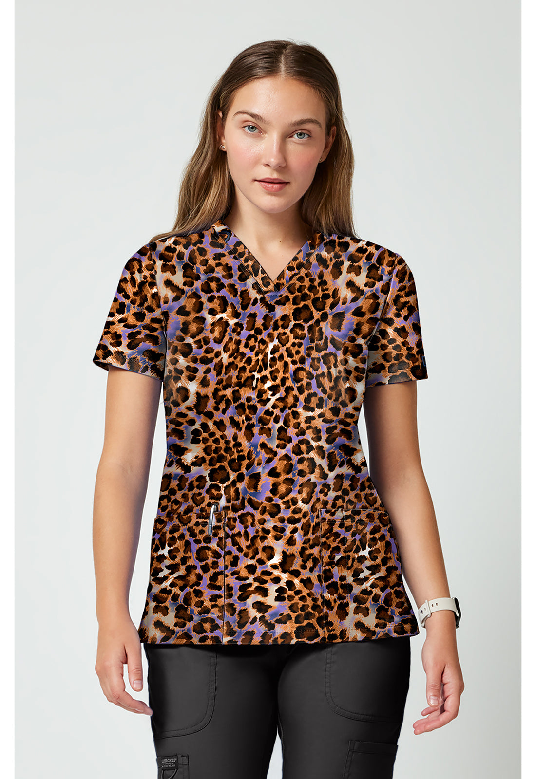 Cherokee Achieve Women's CK00010 2 Pocket Print Top