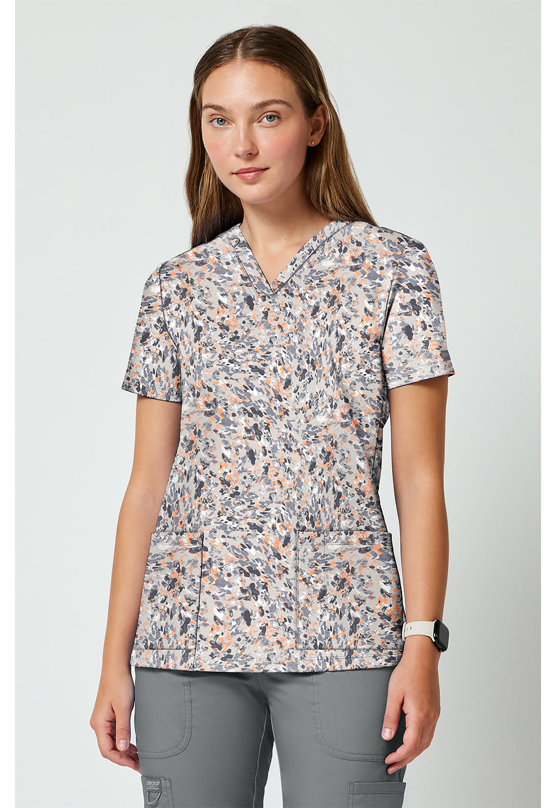 Cherokee Achieve Women's CK00010 2 Pocket Print Top