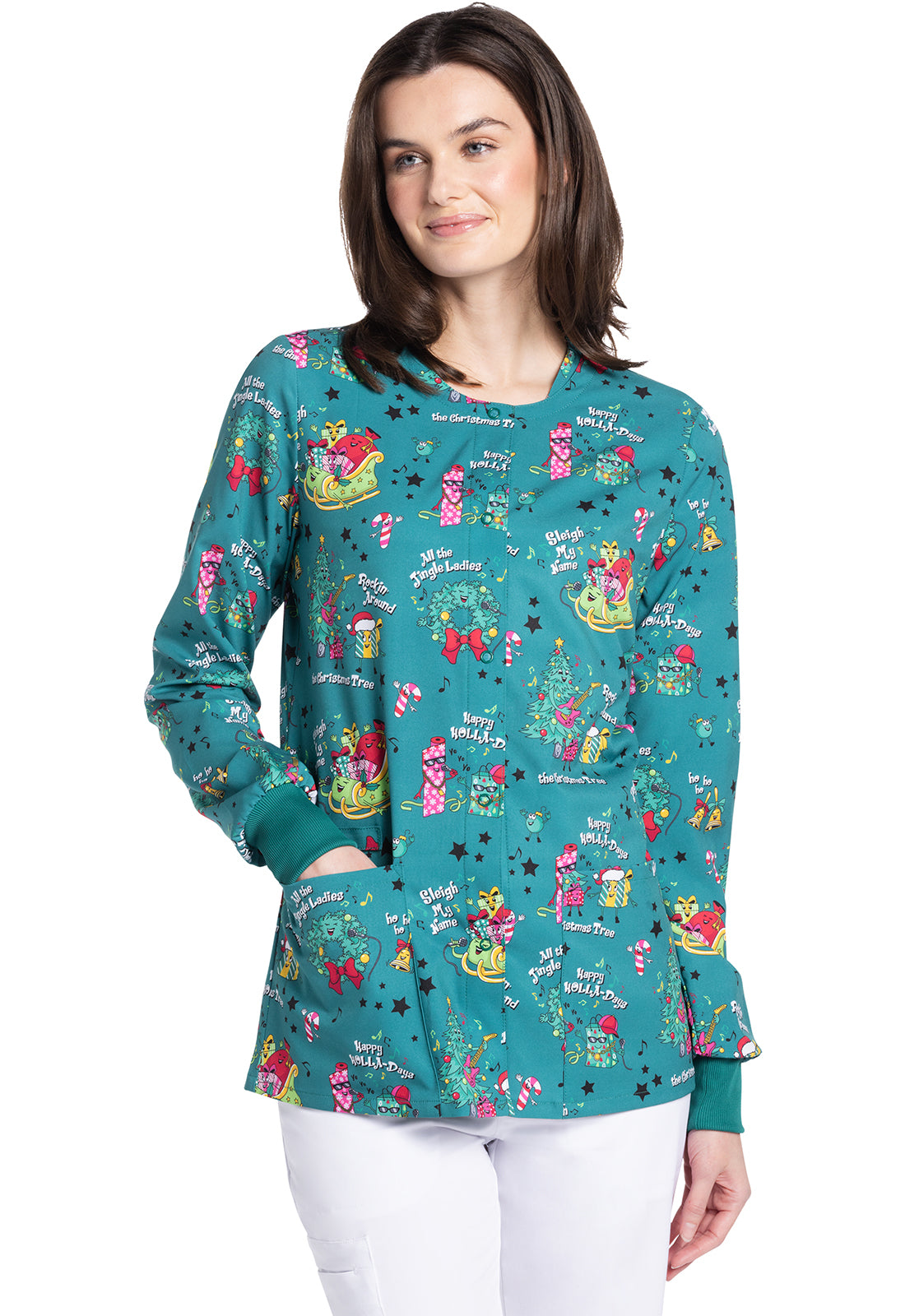 Cherokee Prints Women's CK321 Snap Front Print Warm-up Jacket