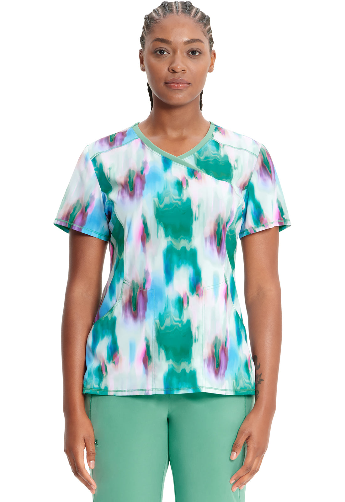 Cherokee Infinity Women's CK608 Mock Print Wrap Top