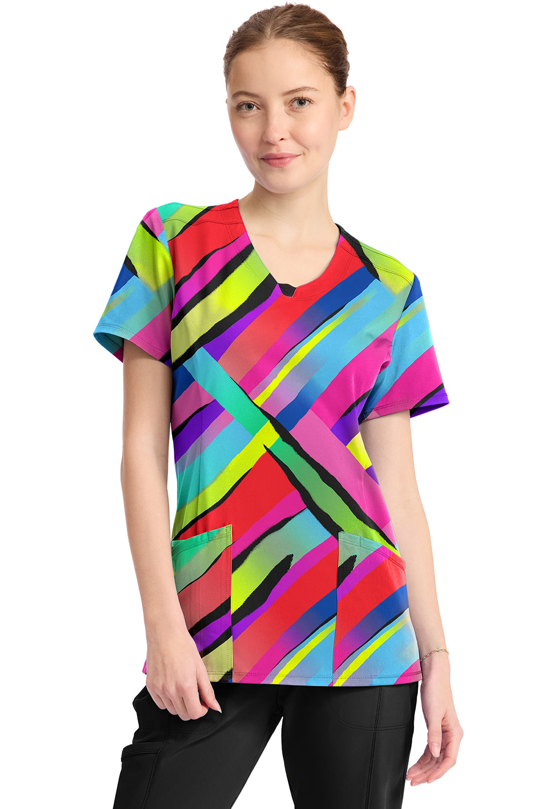 Cherokee Infinity Prints Women's CK609 Round Print Neck Top