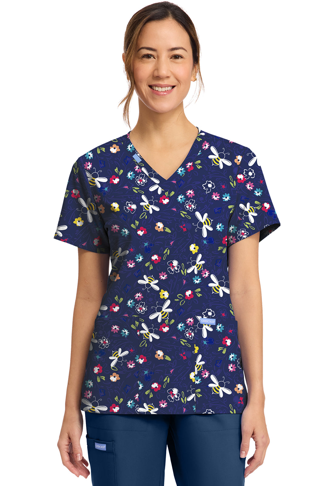 Cherokee Prints Women's CK856  Women's Print V-Neck Top