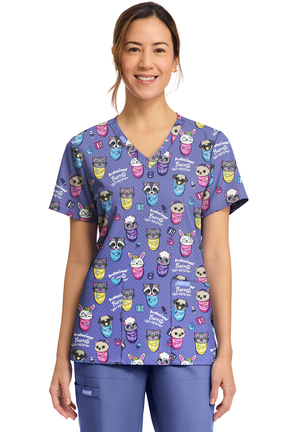 Cherokee Prints Women's CK856  Women's Print V-Neck Top