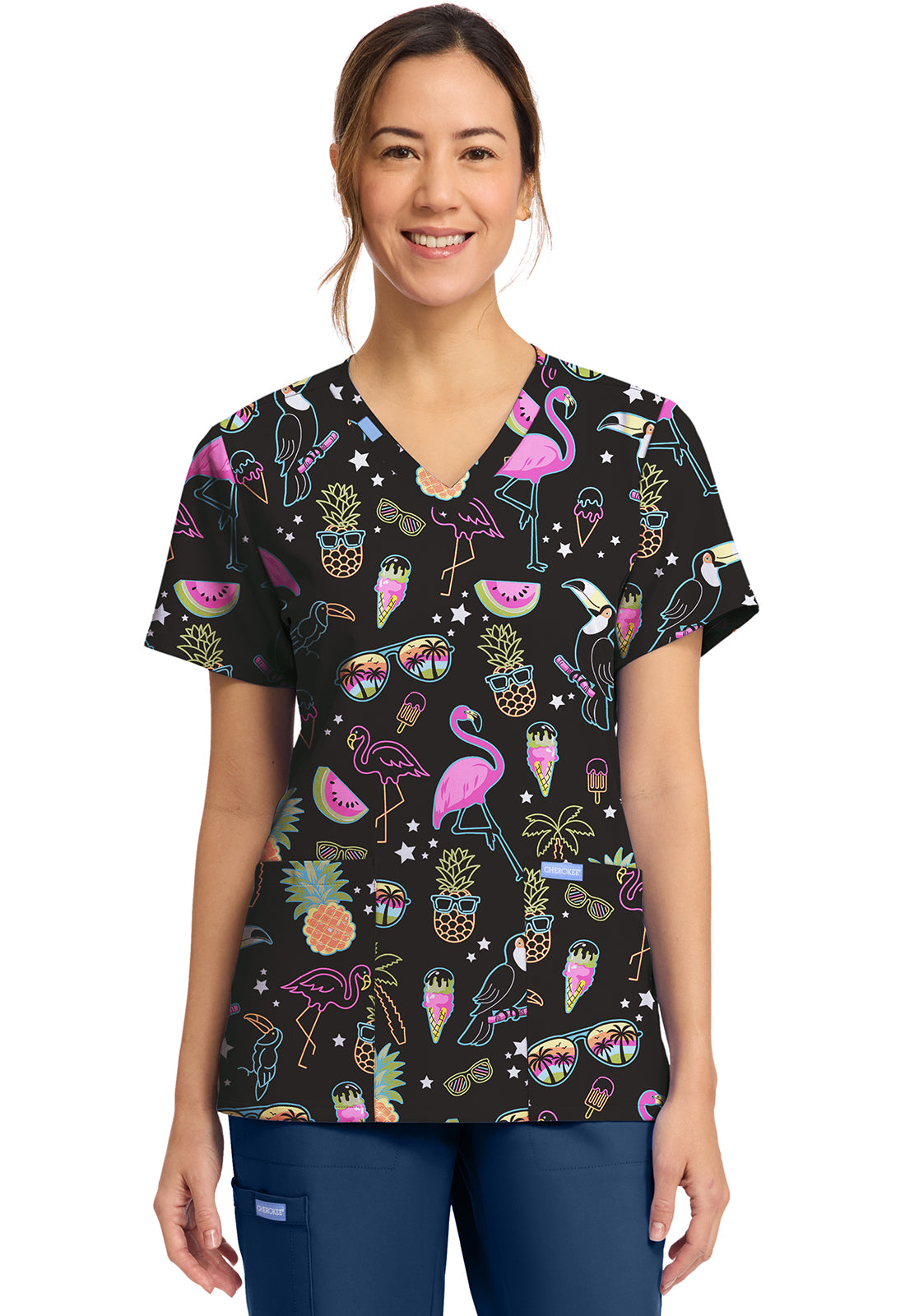 Cherokee Prints Women's CK856  Women's Print V-Neck Top
