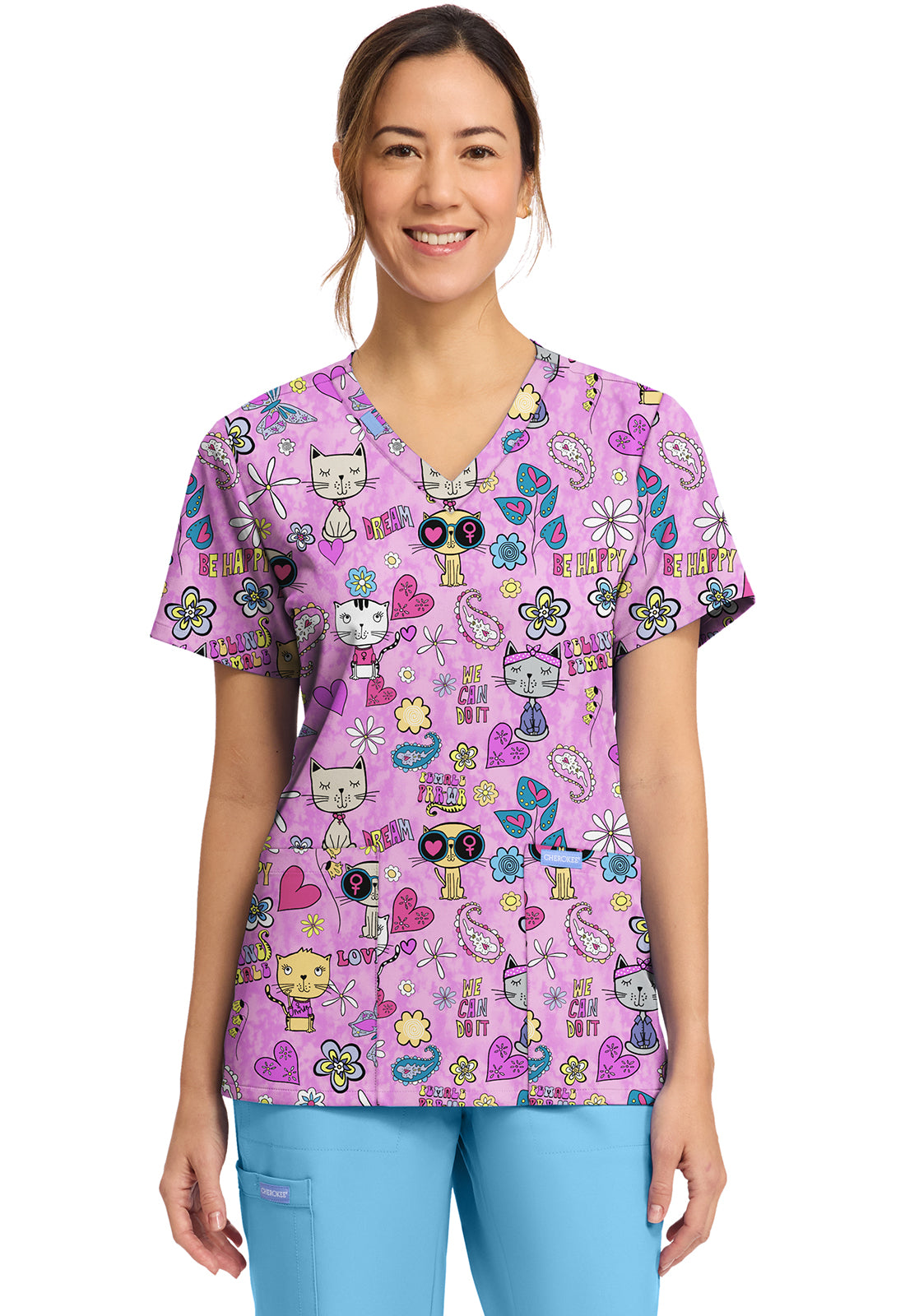 Cherokee Prints Women's CK856  Women's Print V-Neck Top
