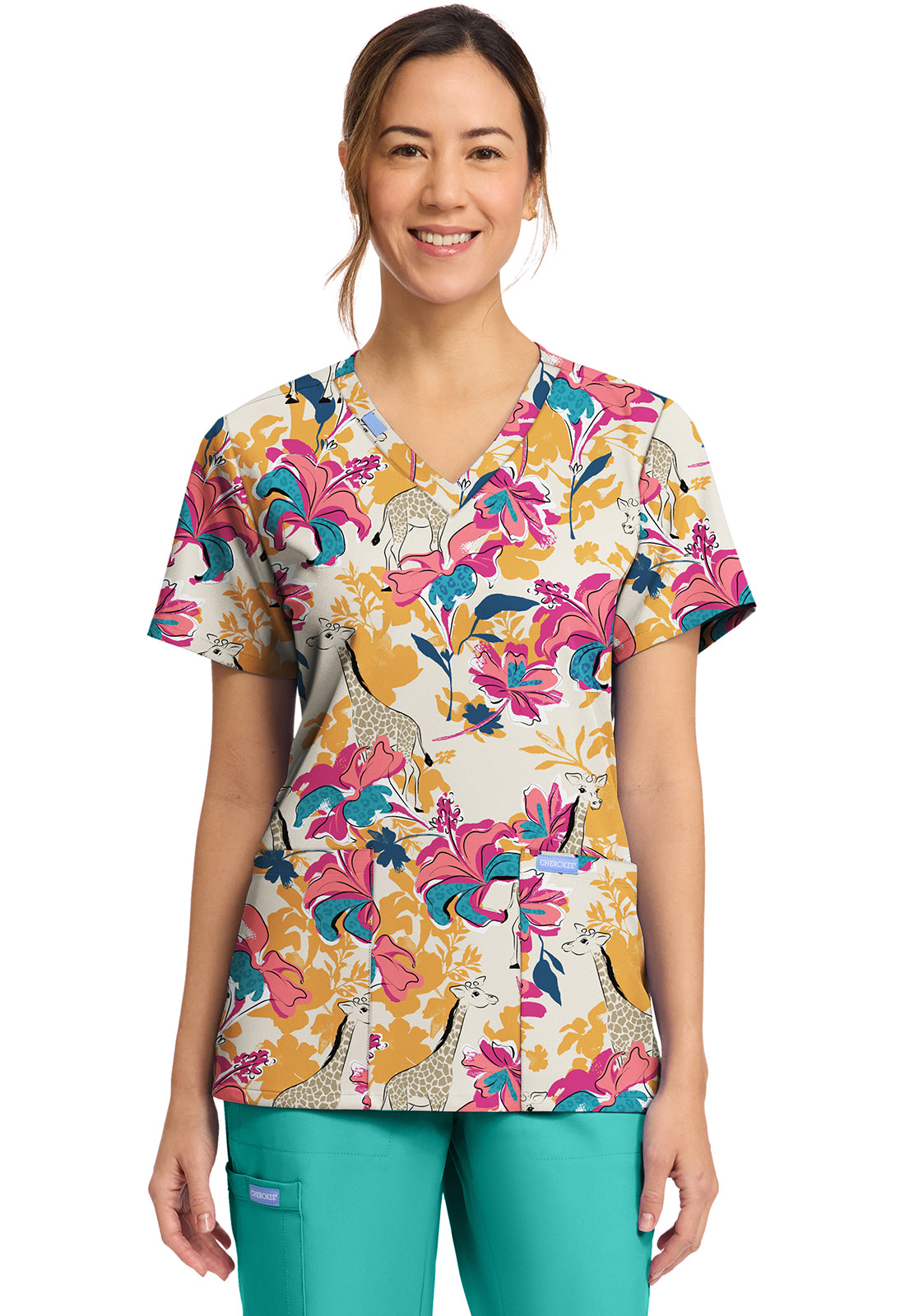 Cherokee Prints Women's CK856  Women's Print V-Neck Top