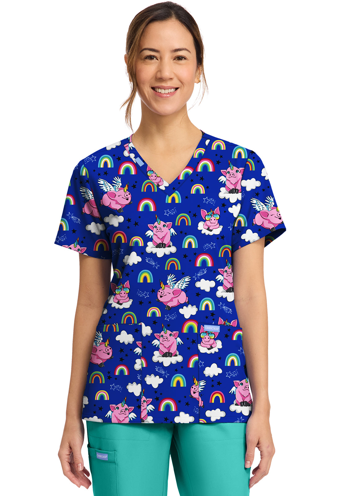 Cherokee Prints Women's CK856  Women's Print V-Neck Top