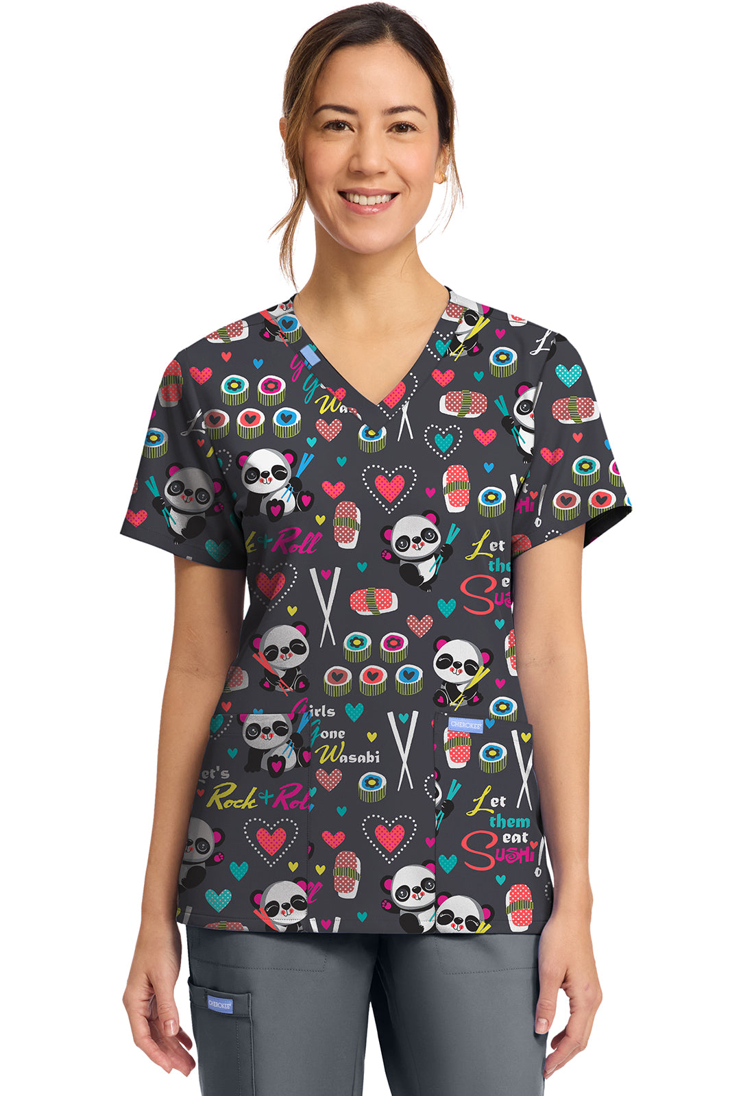 Cherokee Prints Women's CK856  Women's Print V-Neck Top