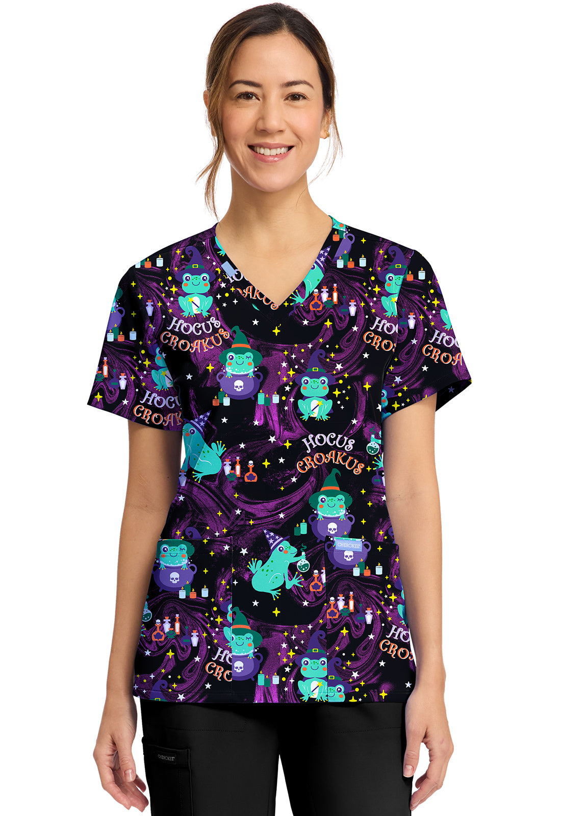 Cherokee Prints Women's CK856  Women's Print V-Neck Top