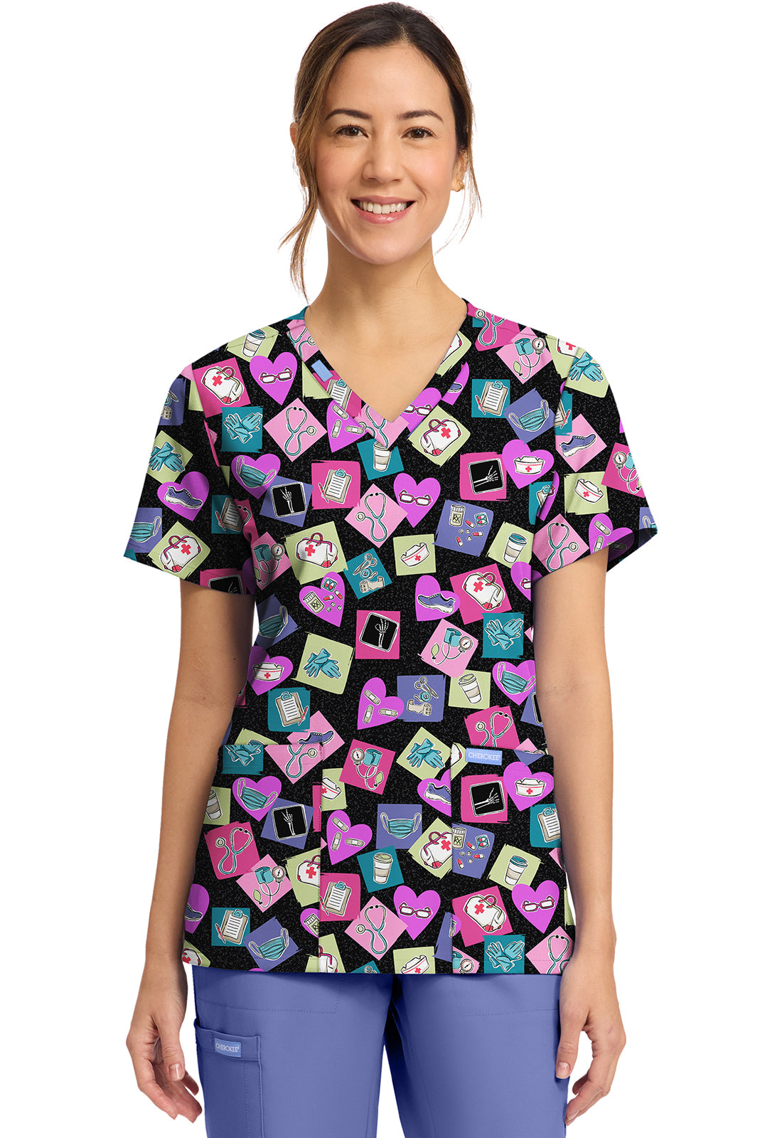 Cherokee Prints Women's CK856  Women's Print V-Neck Top
