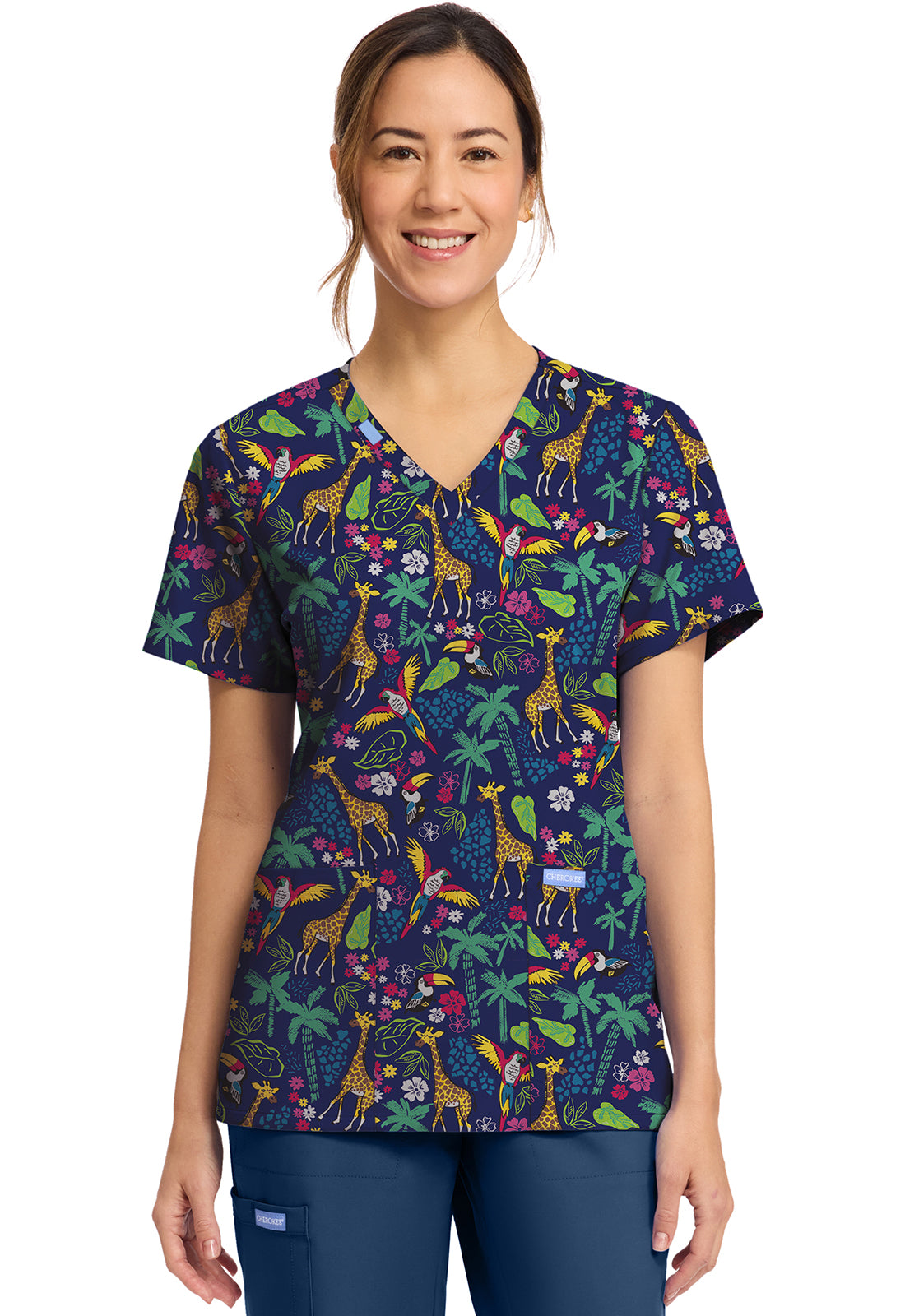 Cherokee Prints Women's CK856  Women's Print V-Neck Top