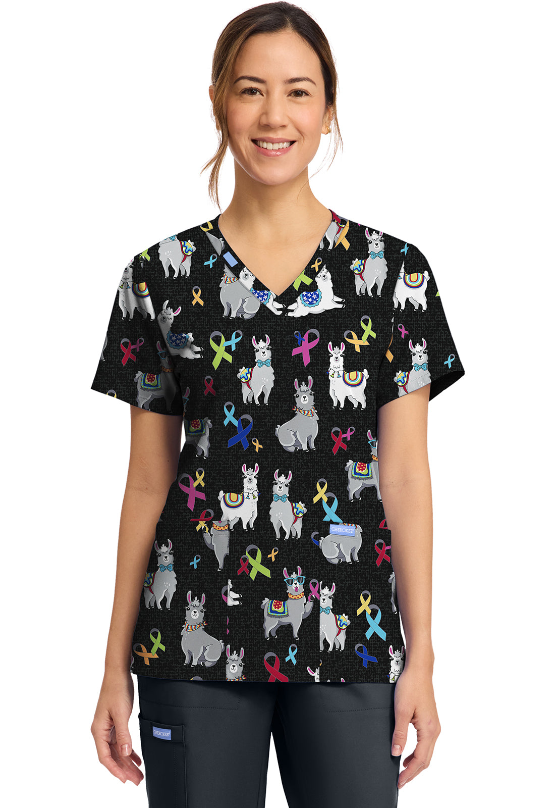 Cherokee Prints Women's CK856  Women's Print V-Neck Top
