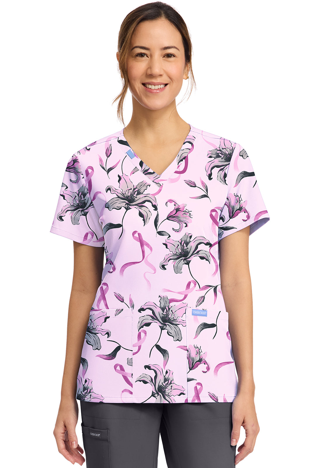 Cherokee Prints Women's CK856  Women's Print V-Neck Top