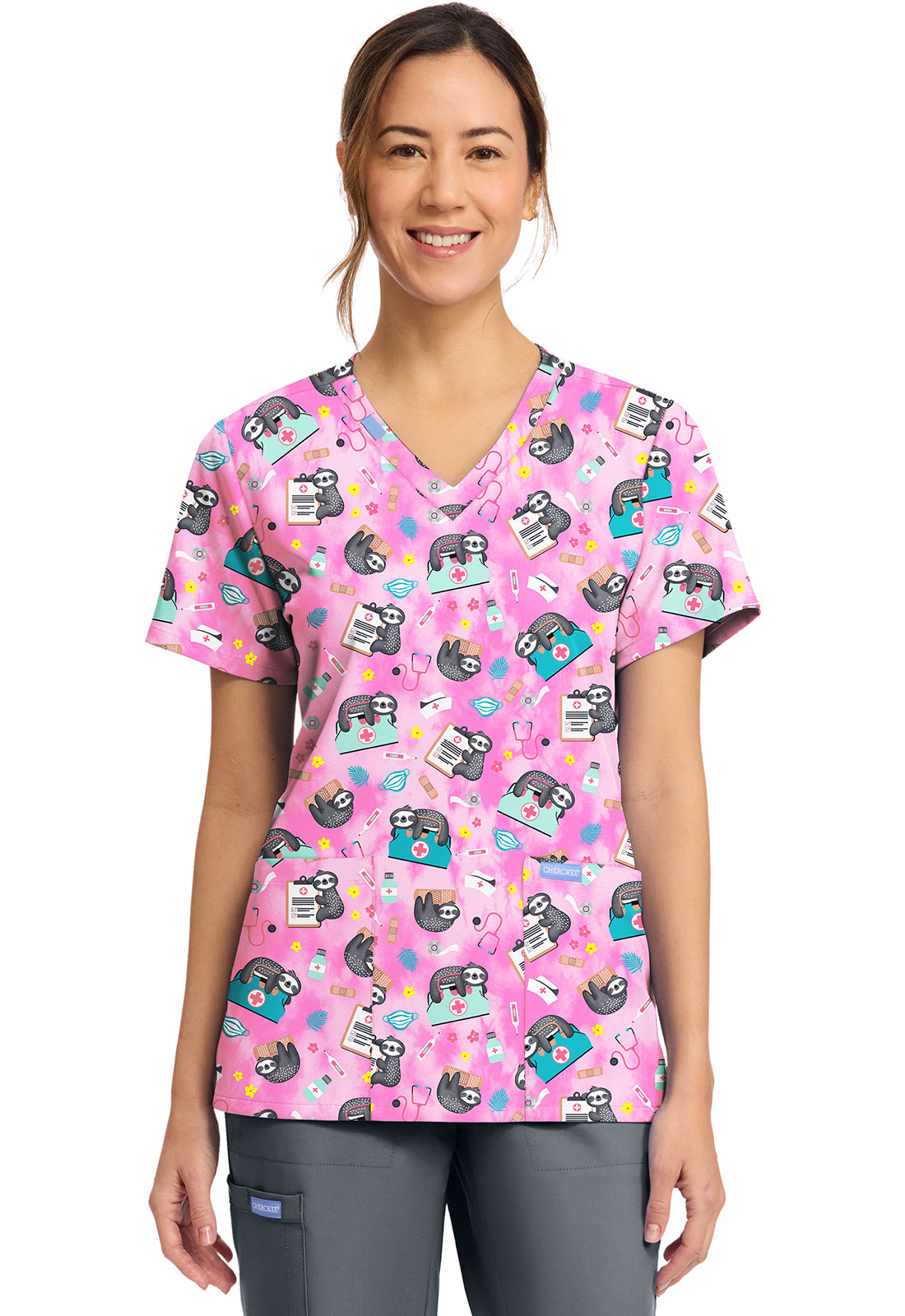 Cherokee Prints Women's CK856  Women's Print V-Neck Top