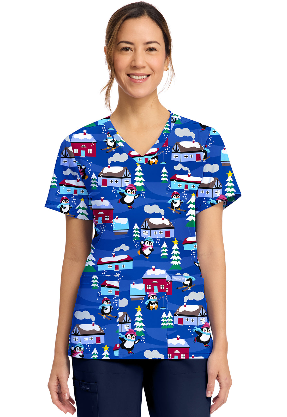 Cherokee Prints Women's CK856  Women's Print V-Neck Top