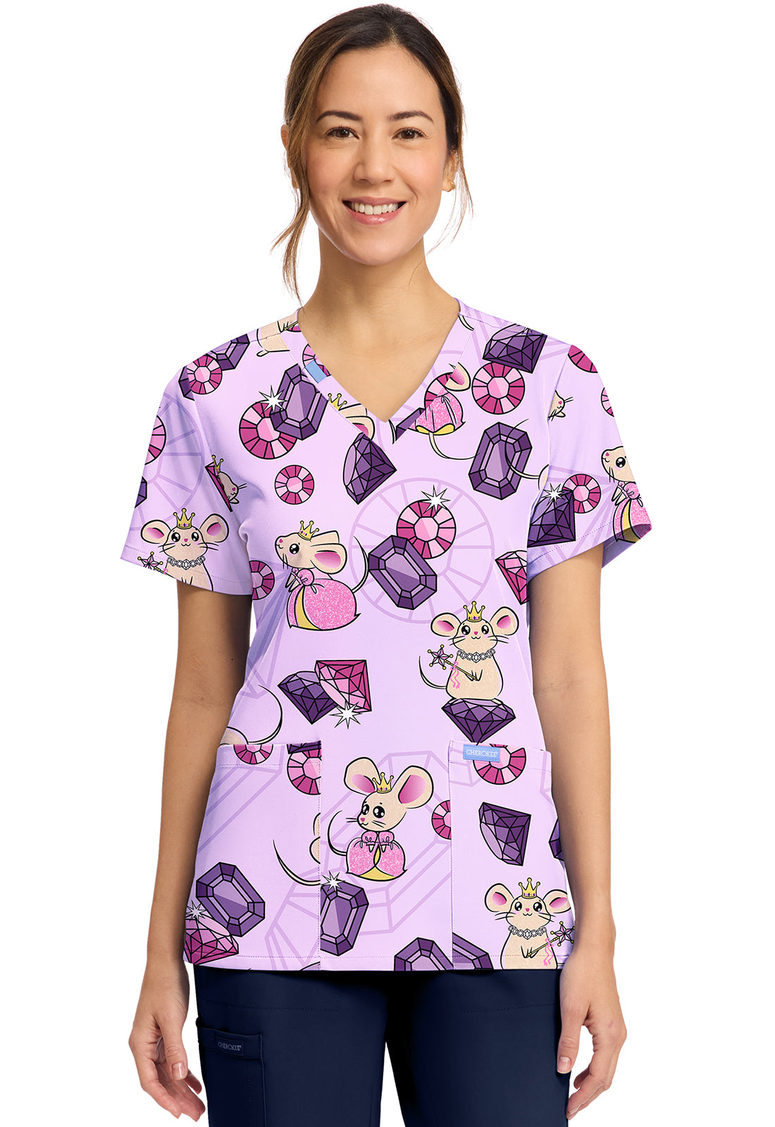 Cherokee Prints Women's CK856  Women's Print V-Neck Top