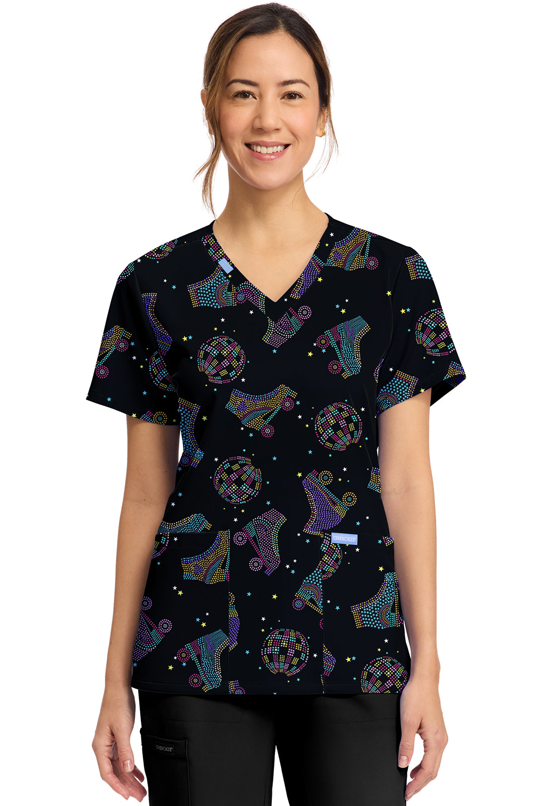 Cherokee Prints Women's CK856  Women's Print V-Neck Top