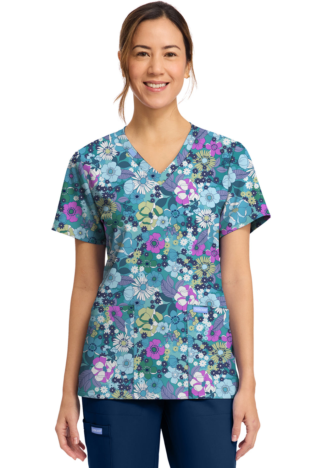 Cherokee Prints Women's CK856  Women's Print V-Neck Top