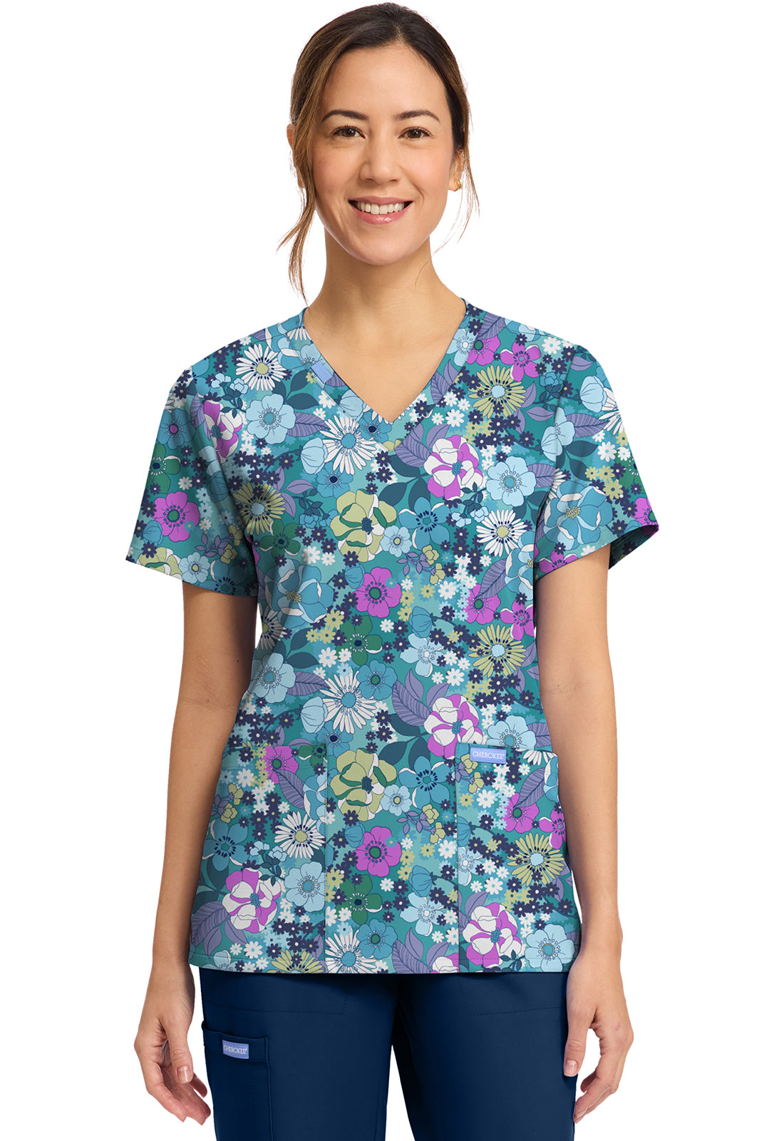 Cherokee Prints Women's CK856  Women's Print V-Neck Top