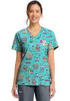 Cherokee Prints Women's CK856  Women's Print V-Neck Top