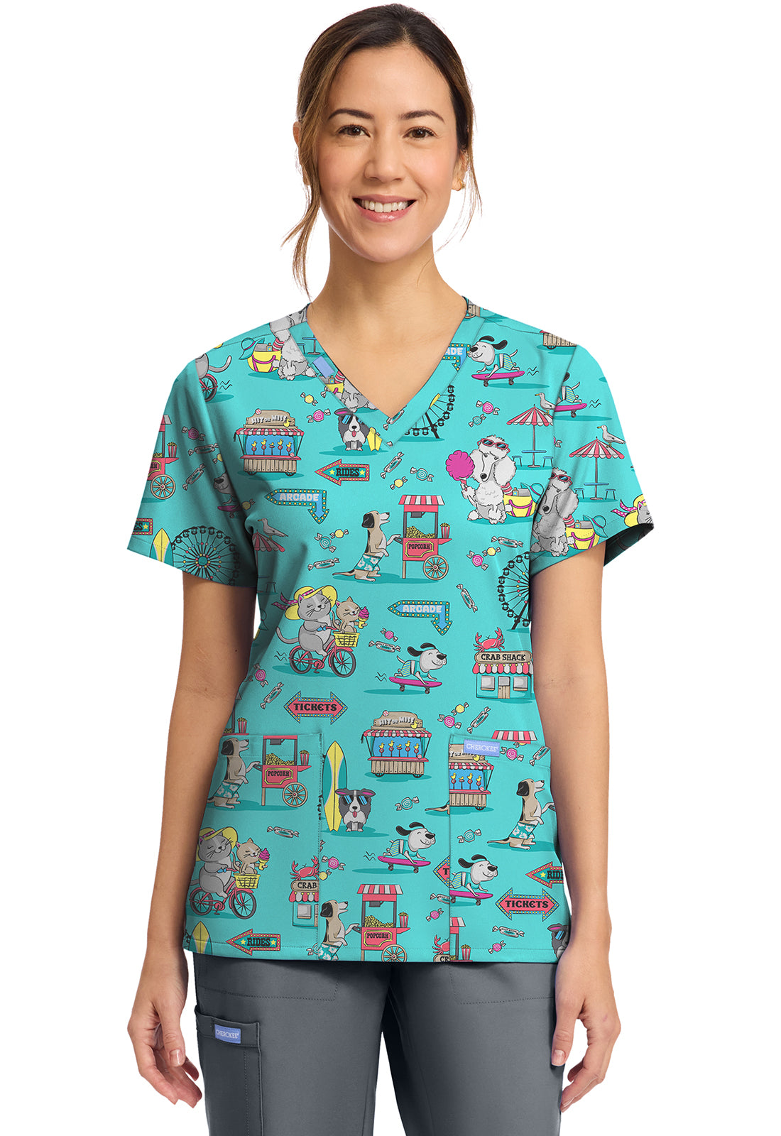 Cherokee Prints Women's CK856  Women's Print V-Neck Top