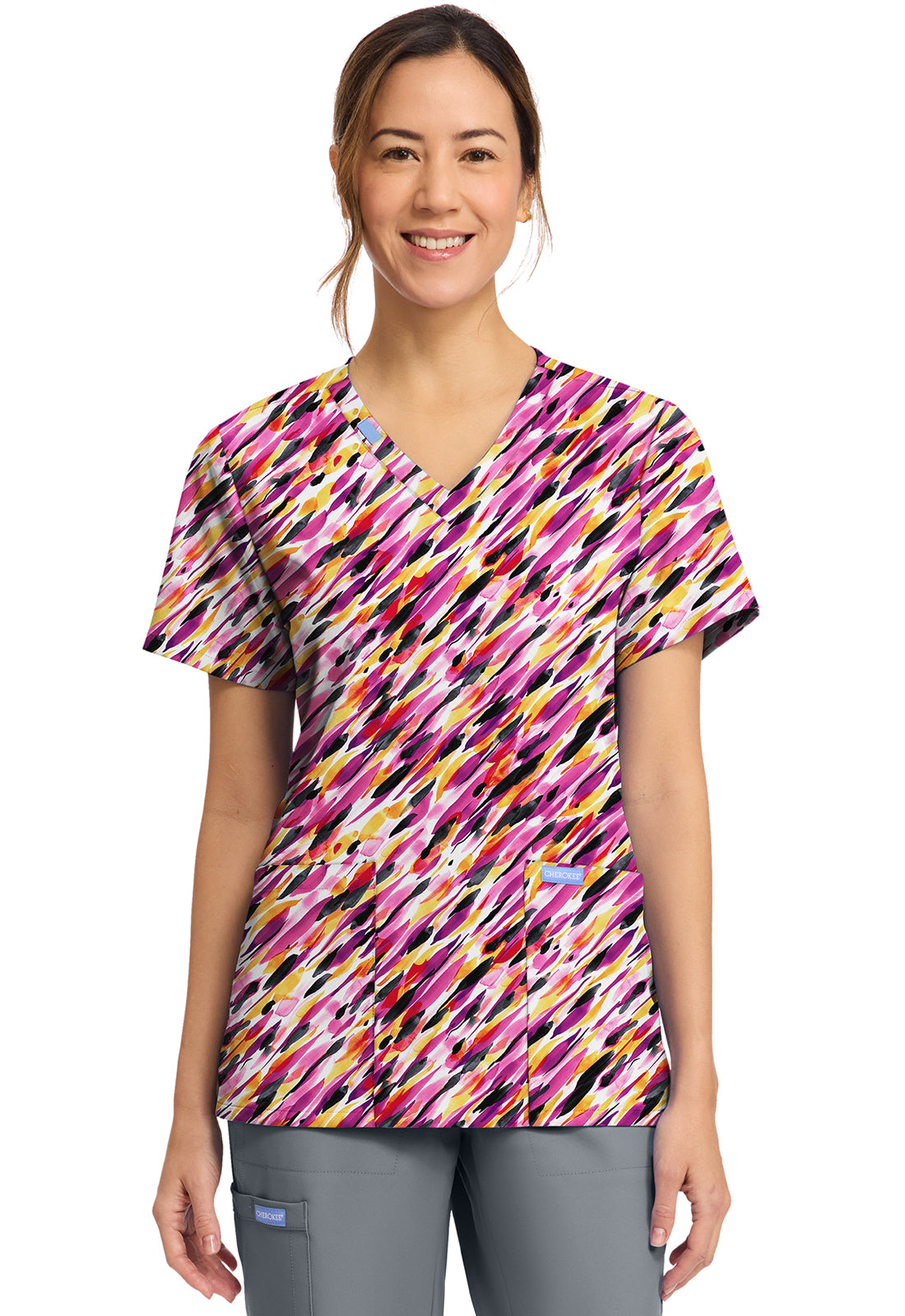 Cherokee Prints Women's CK856  Women's Print V-Neck Top