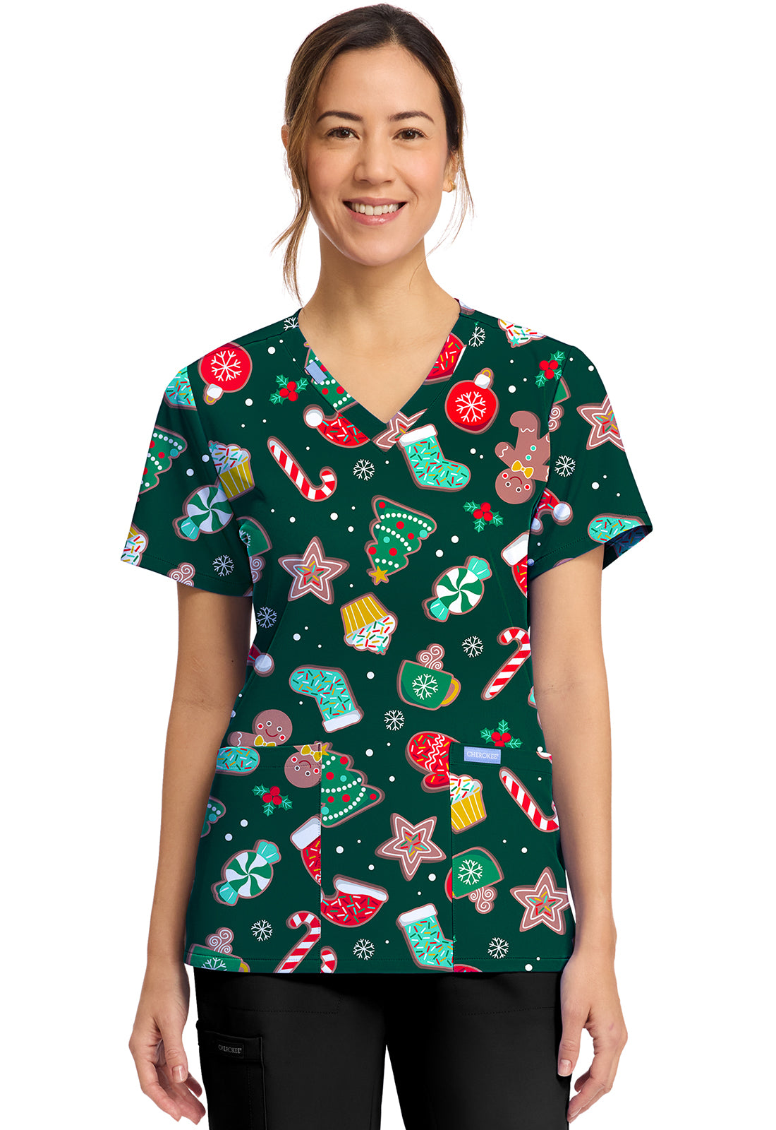 Cherokee Prints Women's CK856  Women's Print V-Neck Top