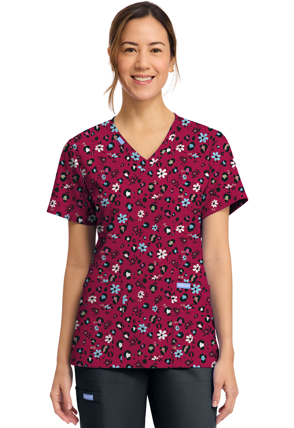 Cherokee Prints Women's CK856  Women's Print V-Neck Top